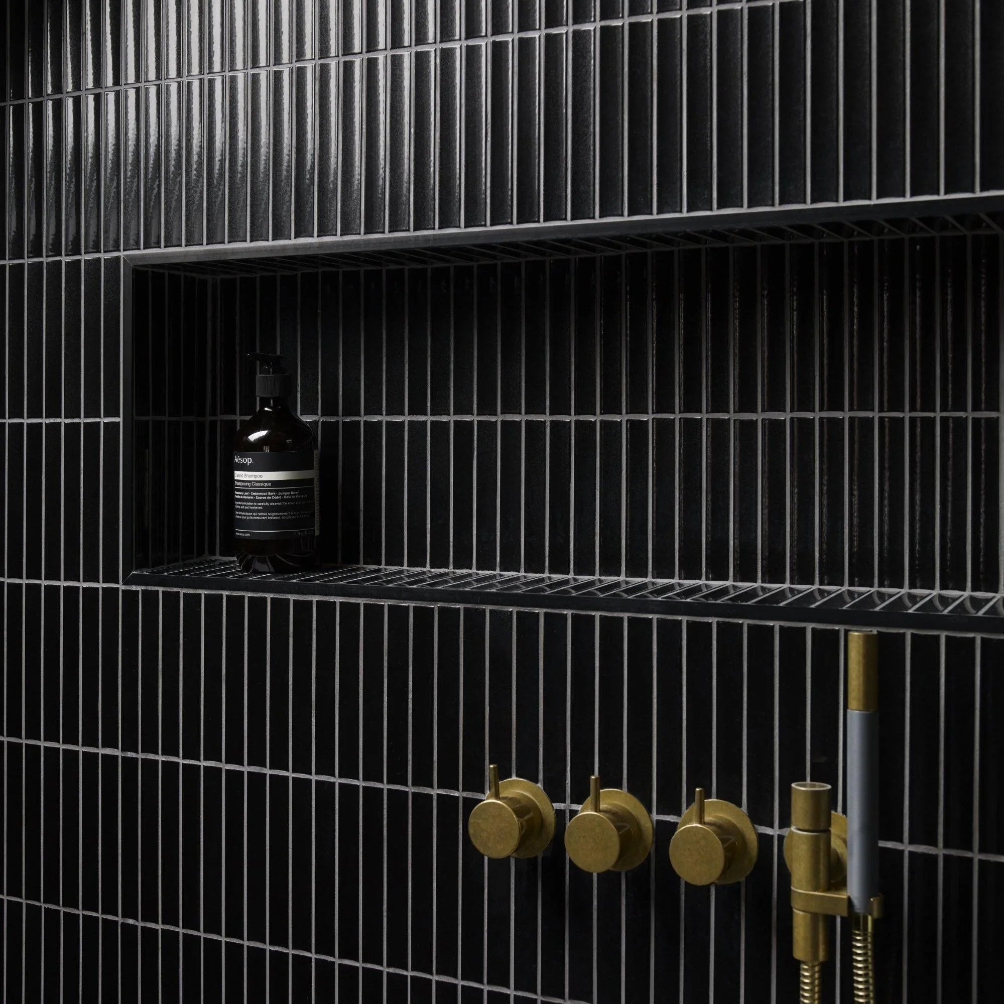 Japanese ceramic wall tiles Yuki Border in Black from Mittsu Japanese Tiles