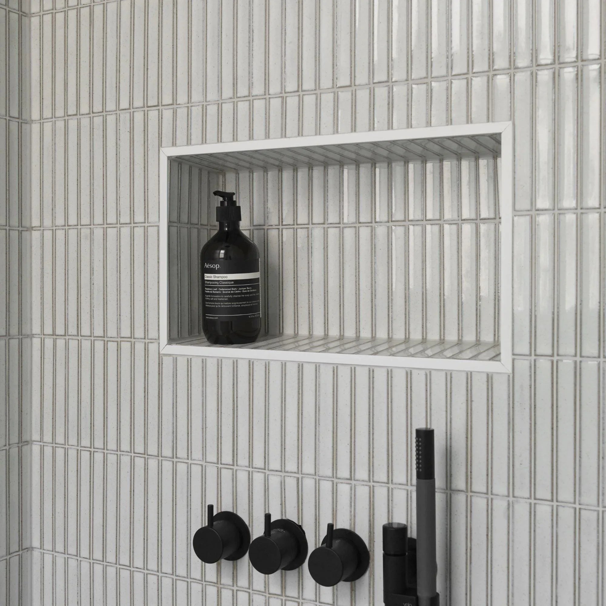 Japanese ceramic wall tiles Yuki Border in Black from Mittsu Japanese Tiles