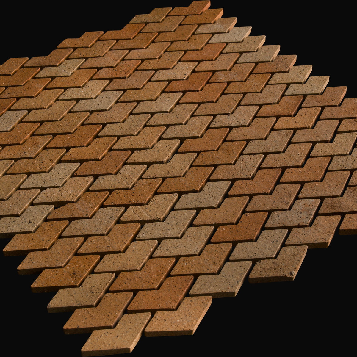 Aya Chevron Straight Mount Japanese porcelain mosaic wall tile in Ochre – Mittsu Japanese Tiles
