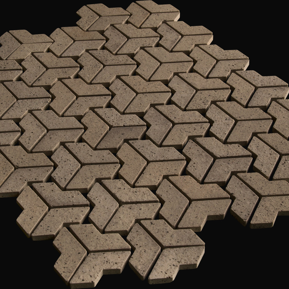 Aya Chevron Y Mount Japanese porcelain mosaic wall tile in Limestone – Mittsu Japanese Tiles