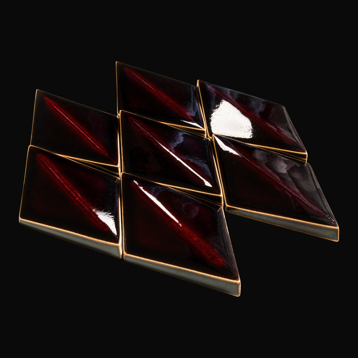 Hishigata Japanese ceramic wall tile in Vintage Claret – Mittsu Japanese Tiles