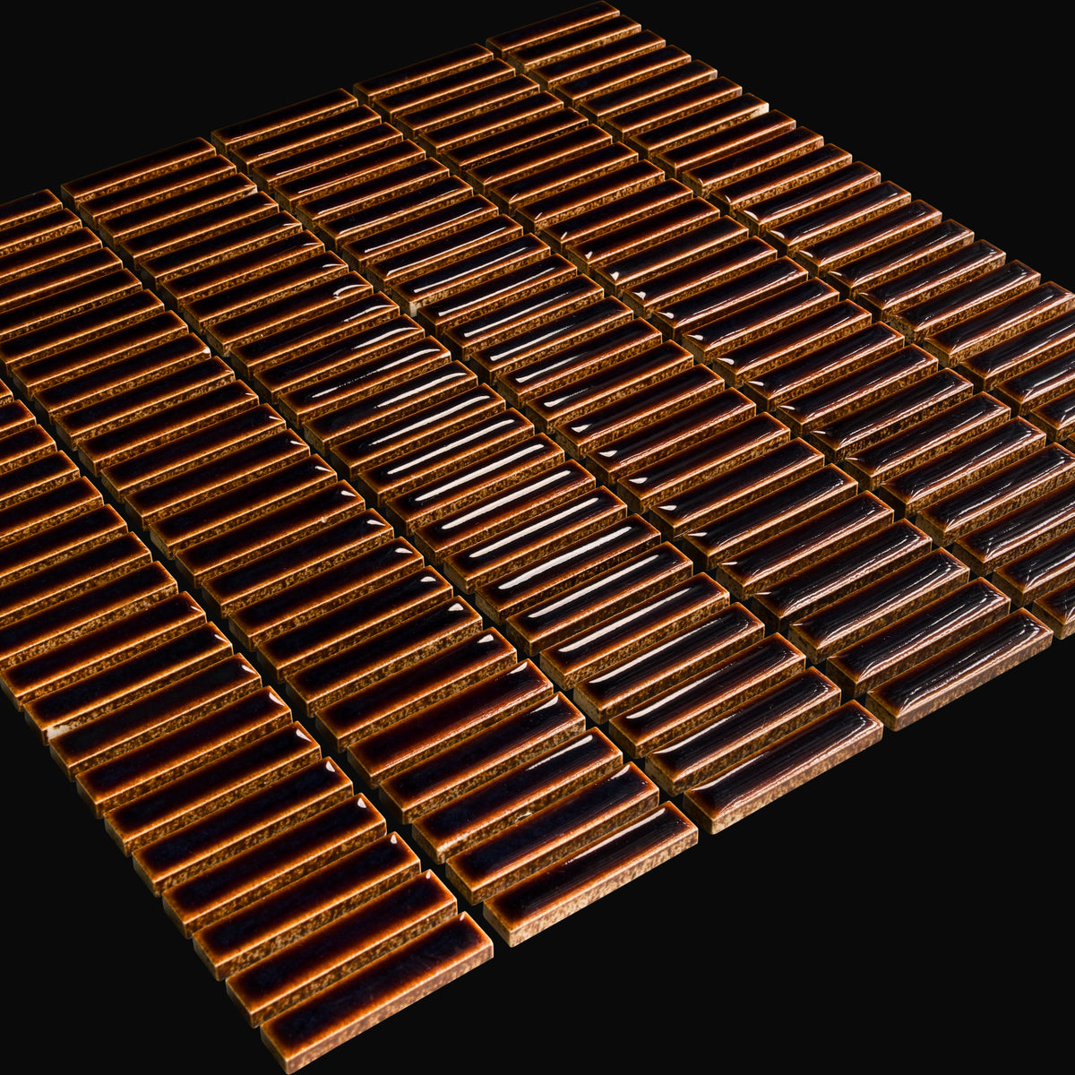 Iro Border Japanese porcelain mosaic wall tile in Dark Umber – Mittsu Japanese Tiles