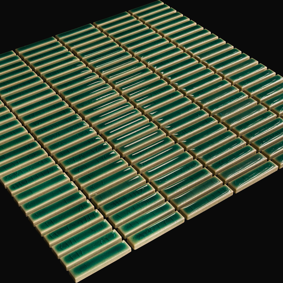 Iro Border Japanese porcelain mosaic wall tile in Oribe Green – Mittsu Japanese Tiles