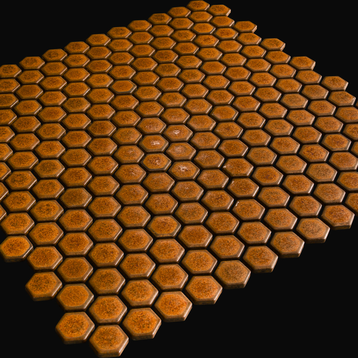 Iro Hex Japanese porcelain mosaic wall tile in Burnt Ochre – Mittsu Japanese Tiles
