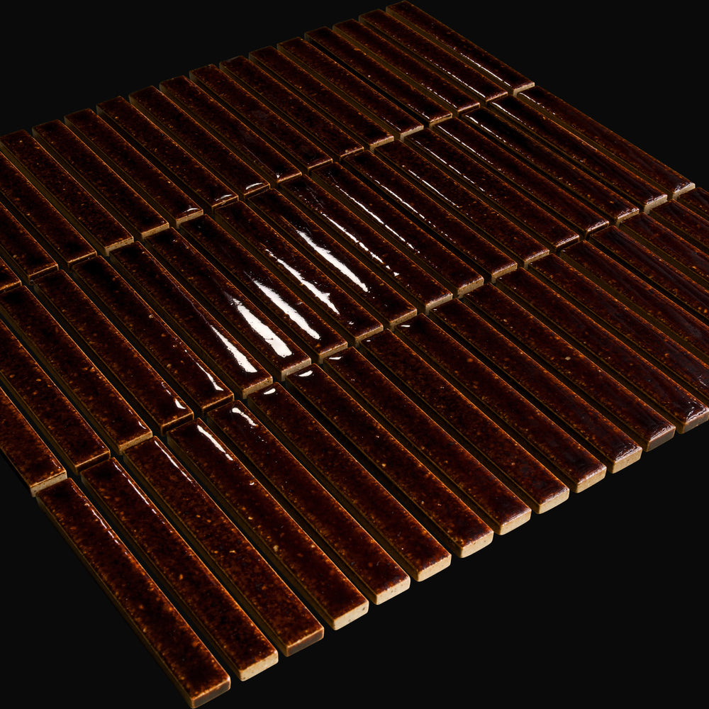 Kaji Mini Border Japanese porcelain wall tile in Burnt Russet – Mittsu Japanese Tiles