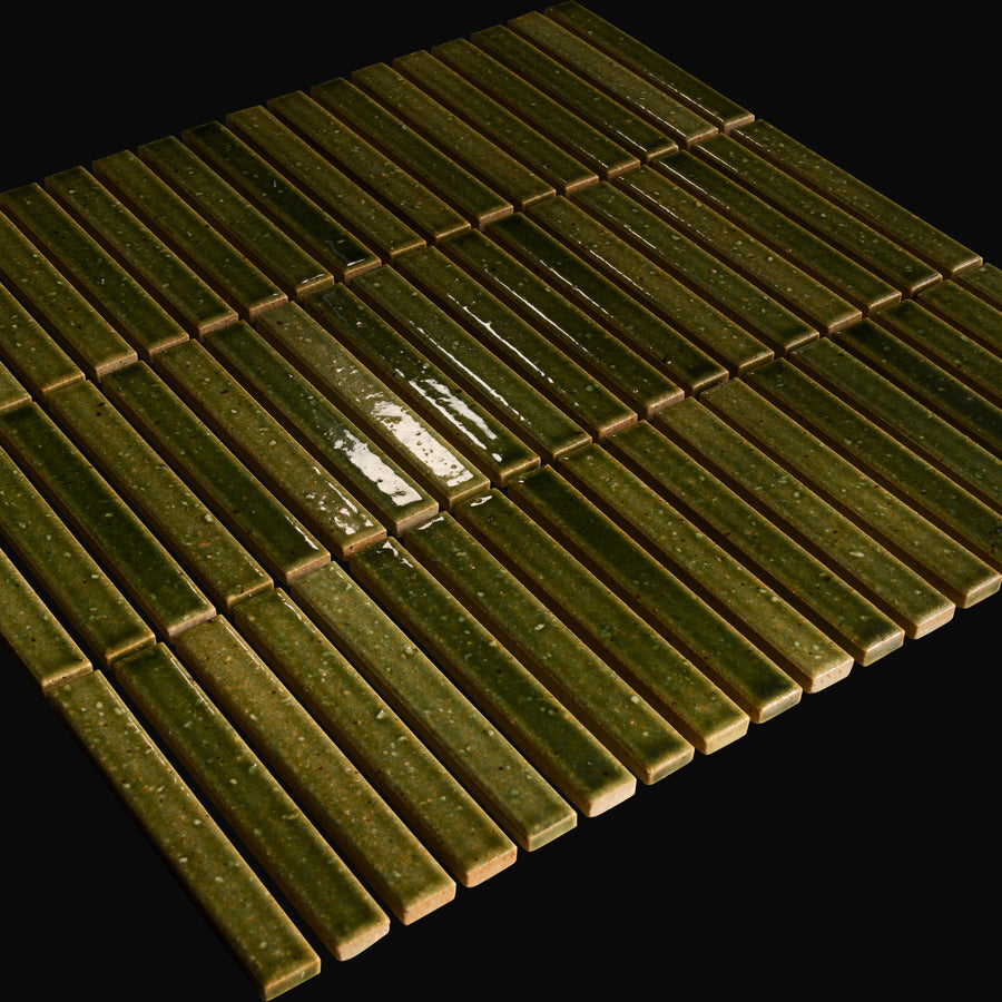 Kaji Mini Border Japanese porcelain wall tile in Vintage Green – Mittsu Japanese Tiles