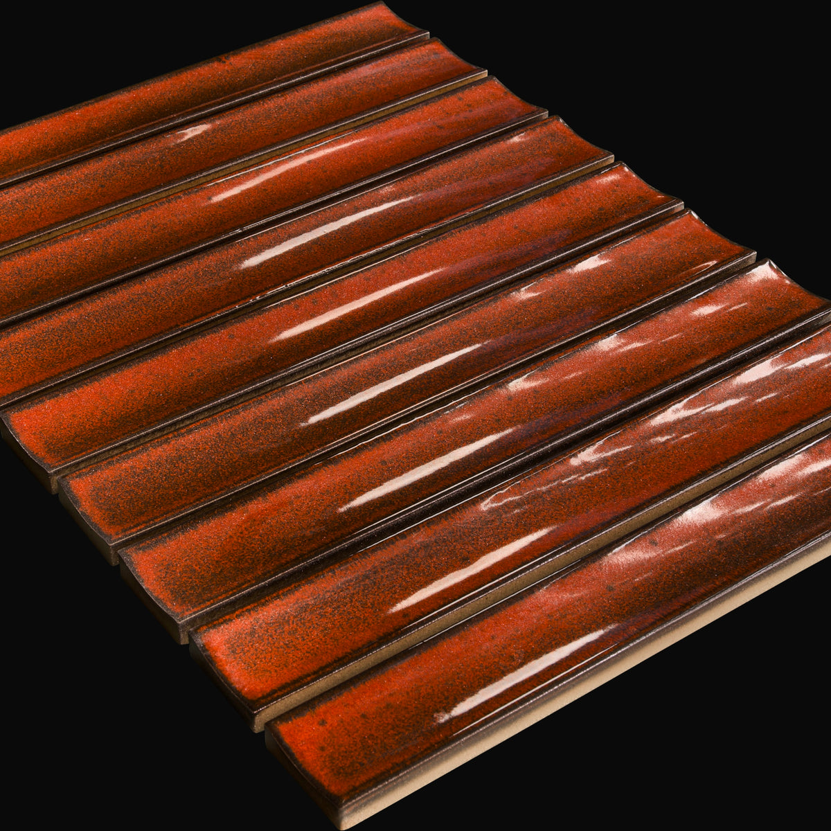 Sabi Concave Japanese porcelain wall tile in Burnt Sienna – Mittsu Japanese Tiles