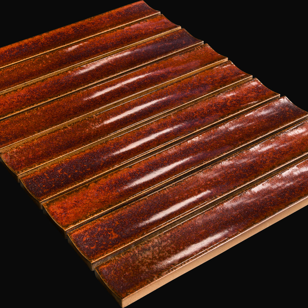 Sabi Concave Japanese porcelain wall tile in Cinder Red – Mittsu Japanese Tiles