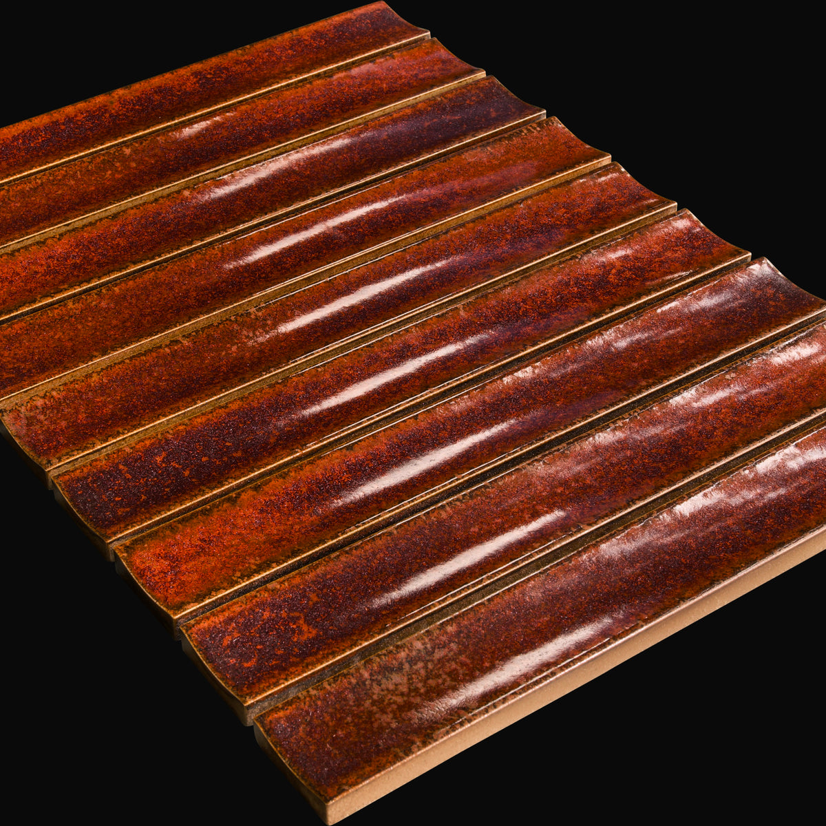 Sabi Concave Japanese porcelain wall tile in Cinder Red – Mittsu Japanese Tiles
