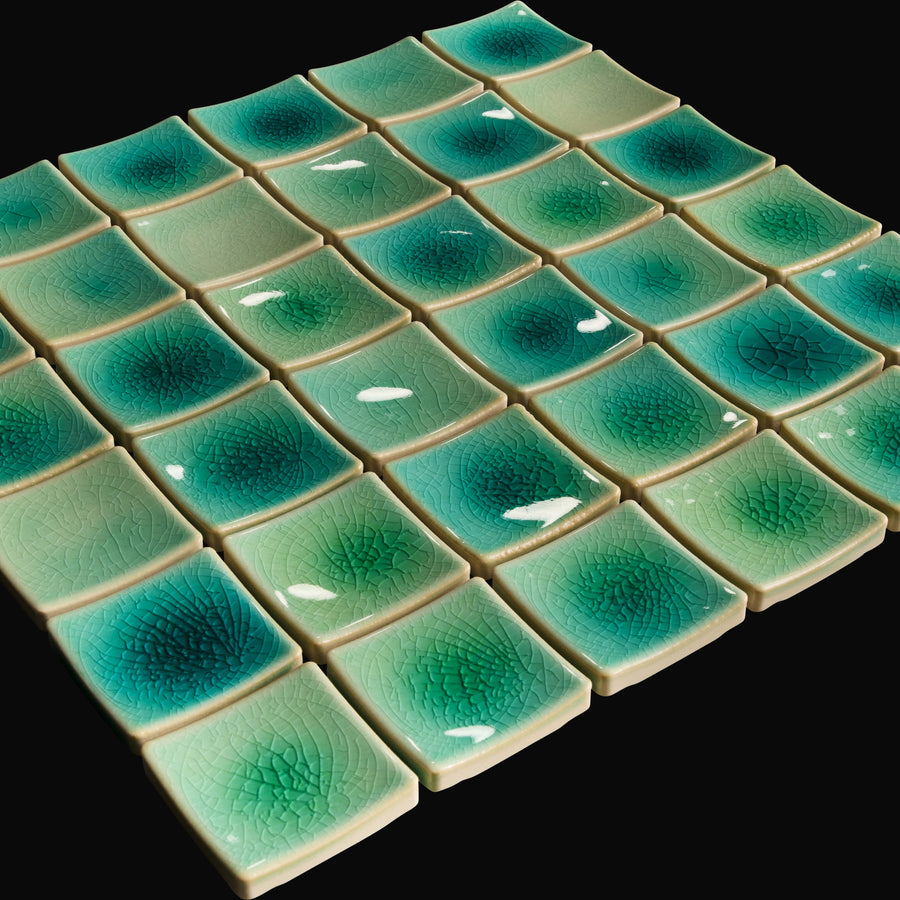Vaisell Japanese porcelain wall tile in Green Crackle – Mittsu Japanese Tiles