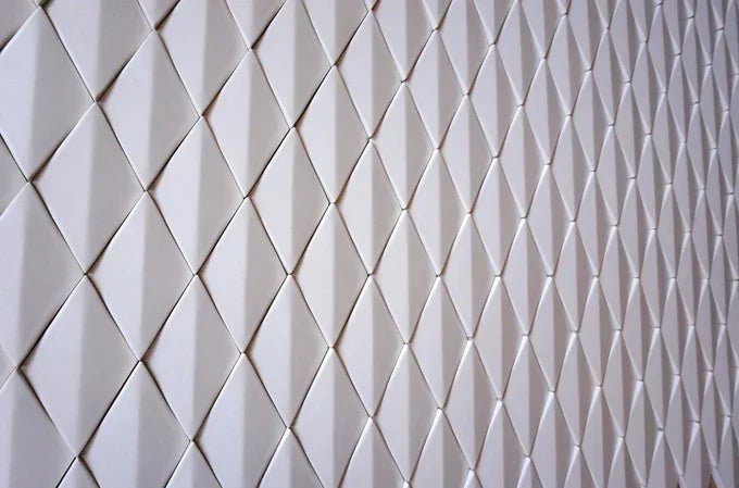Japanese ceramic wall tiles Hishigata Sample in White from Mittsu Japanese Tiles
