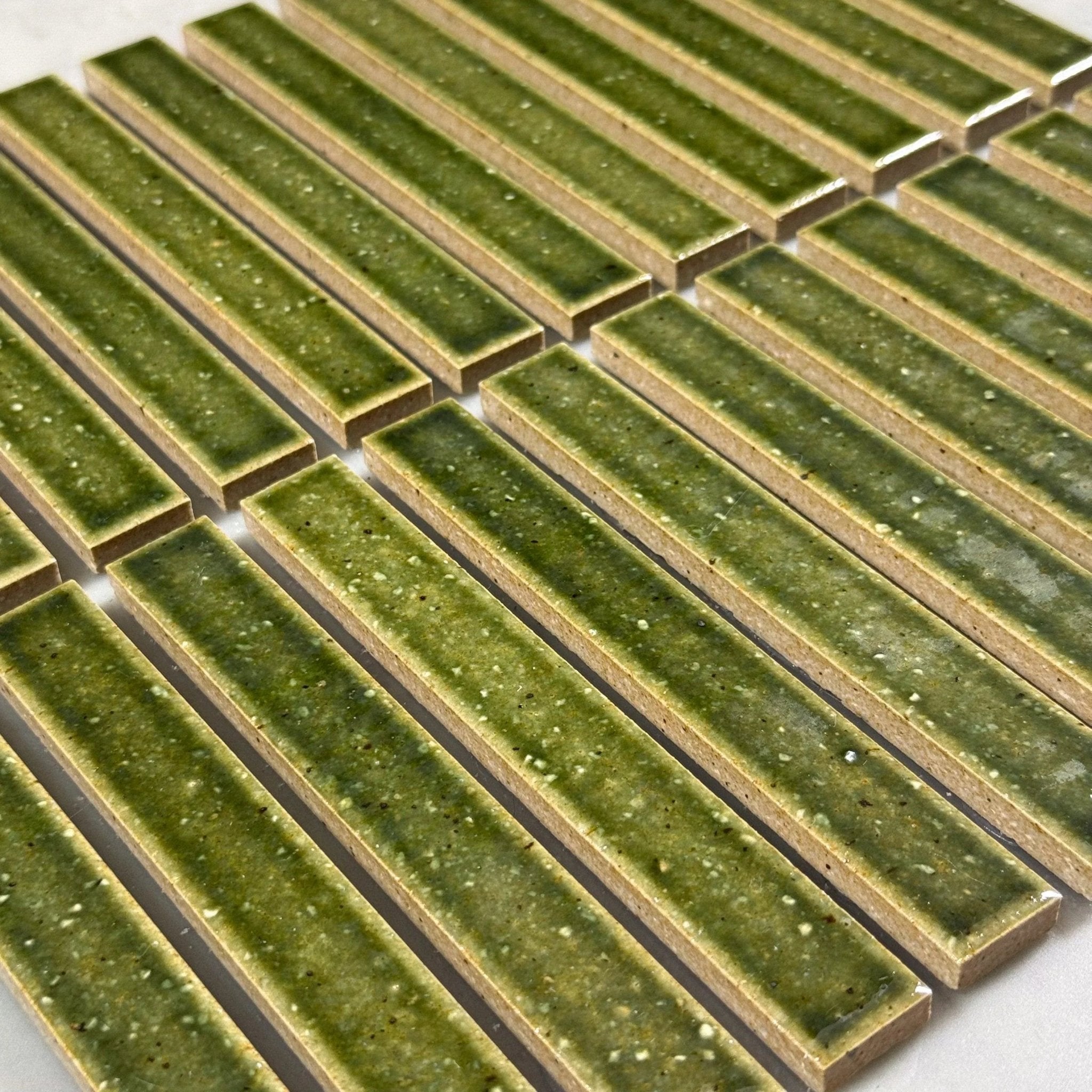 Japanese ceramic wall tiles Kaji Border in Vintage Green from Mittsu Japanese Tiles