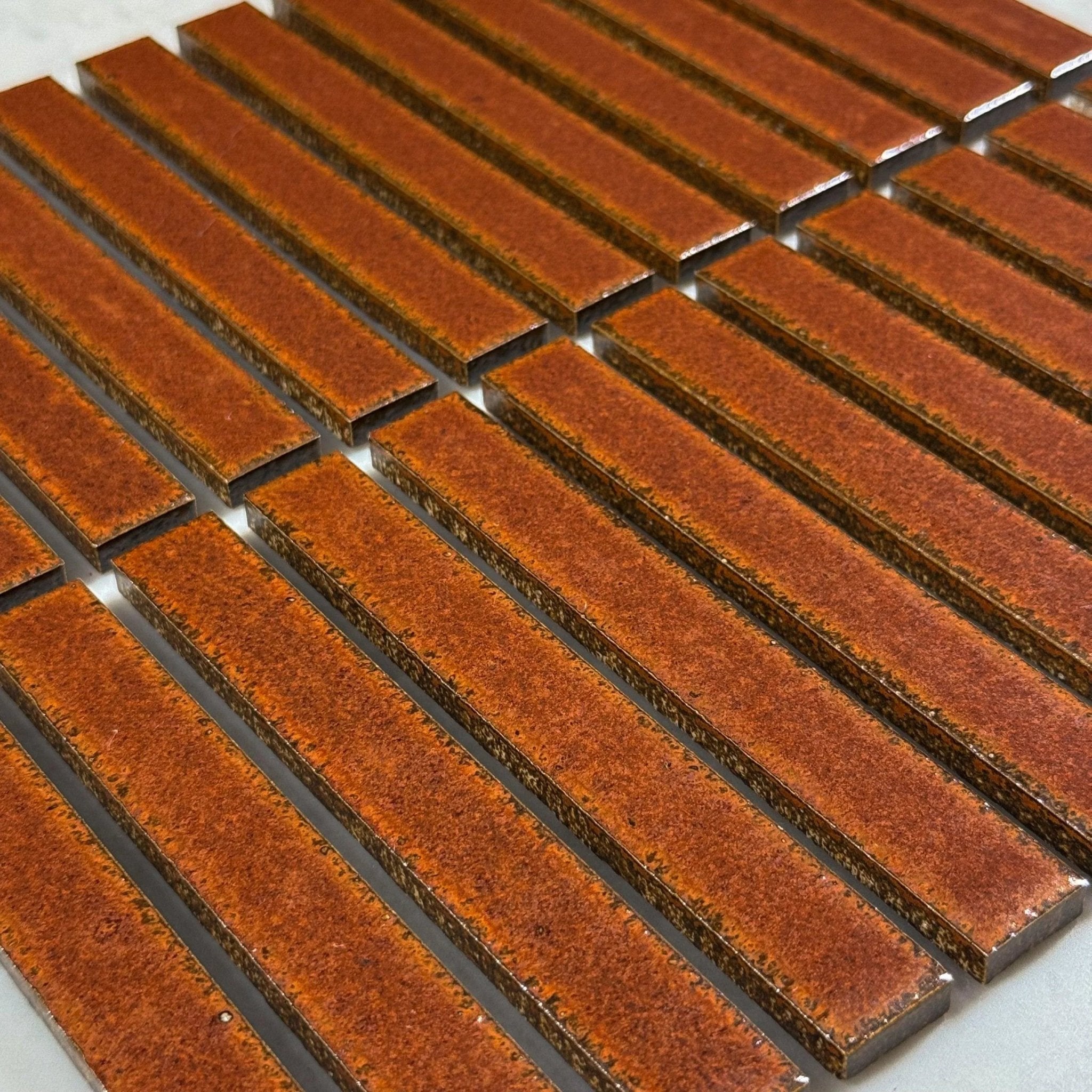 Japanese ceramic wall tiles Kaji Border in Brick from Mittsu Japanese Tiles