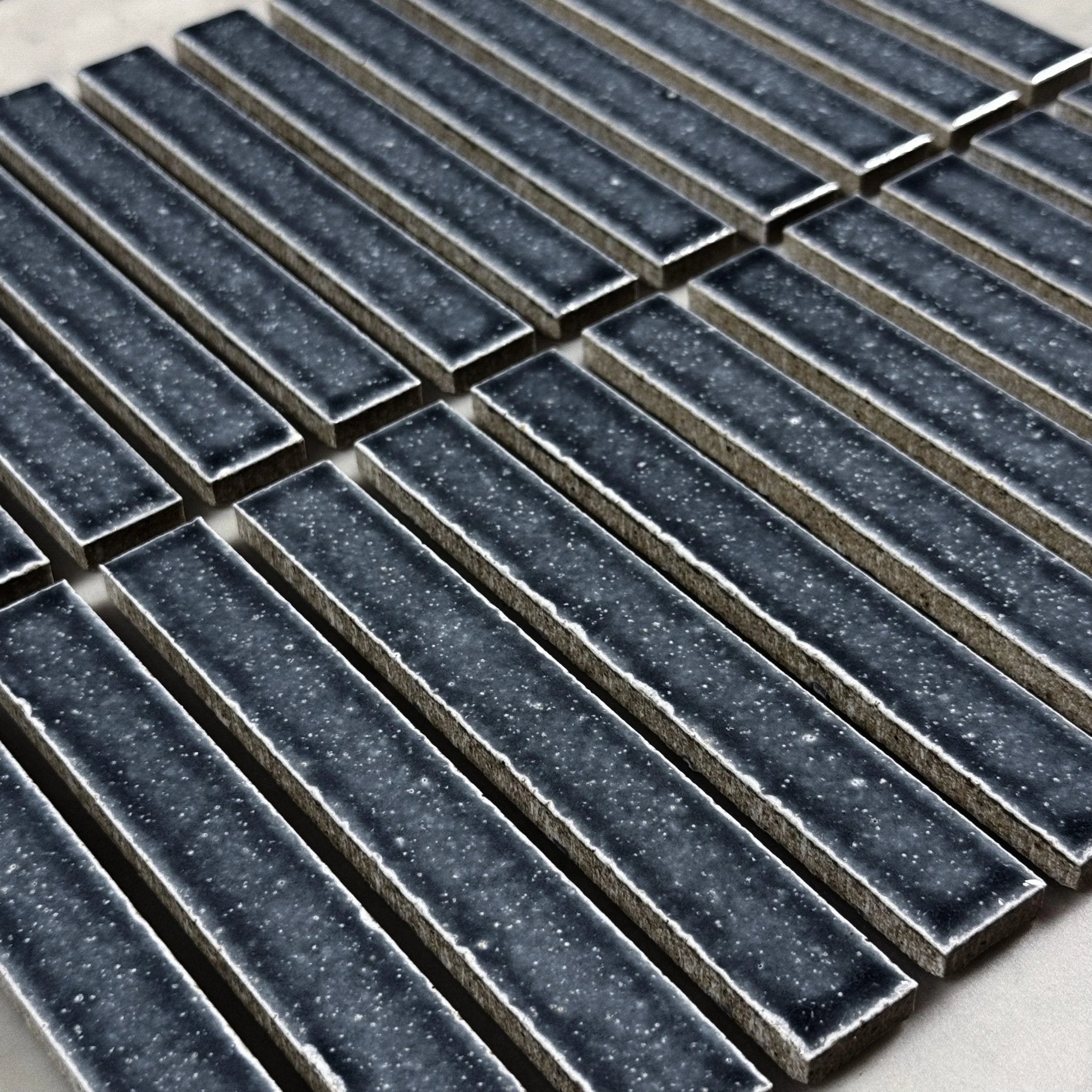 Japanese ceramic wall tiles Kaji Border in Crystal Grey from Mittsu Japanese Tiles