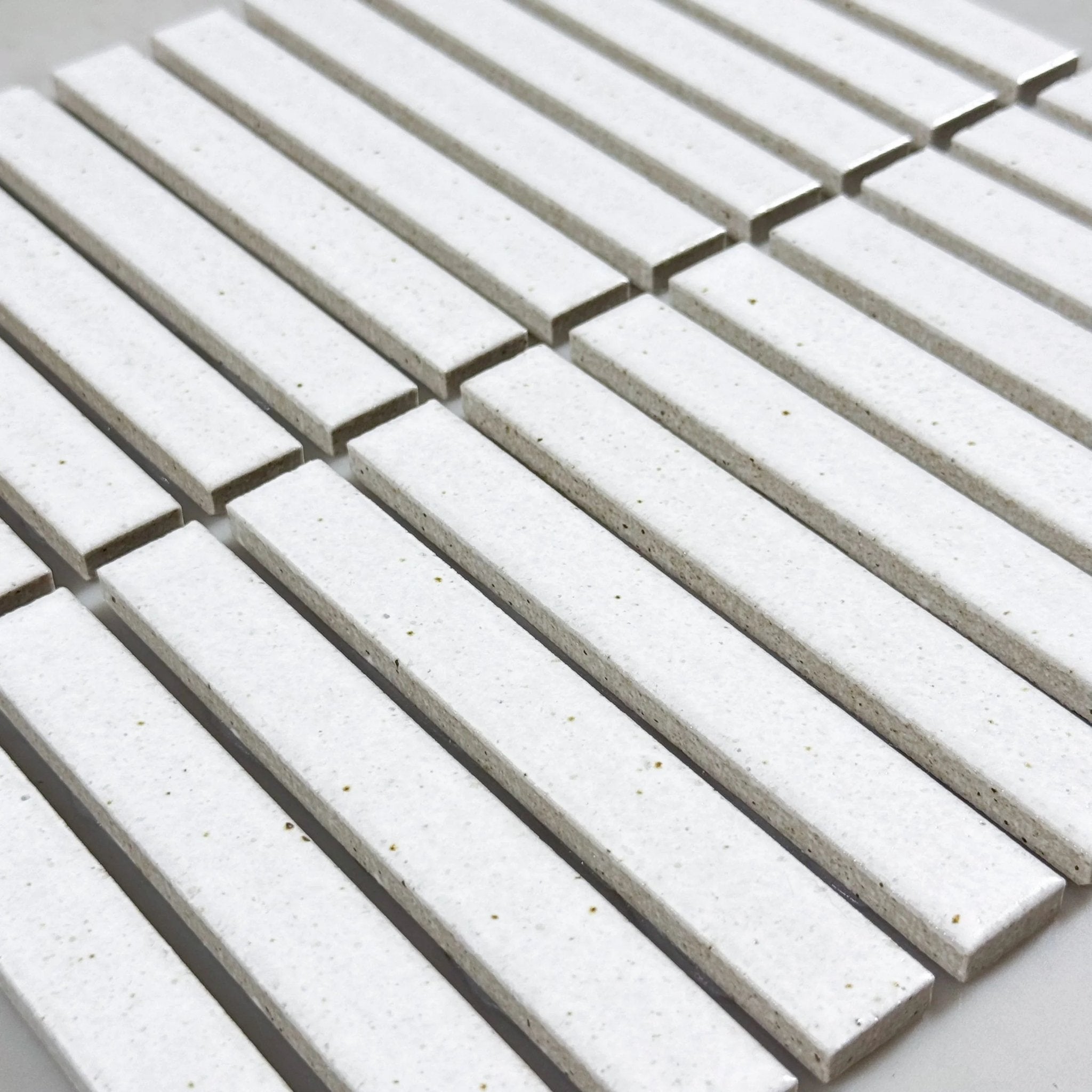 Japanese ceramic wall tiles Kaji Border Sample in Powder White from Mittsu Japanese Tiles