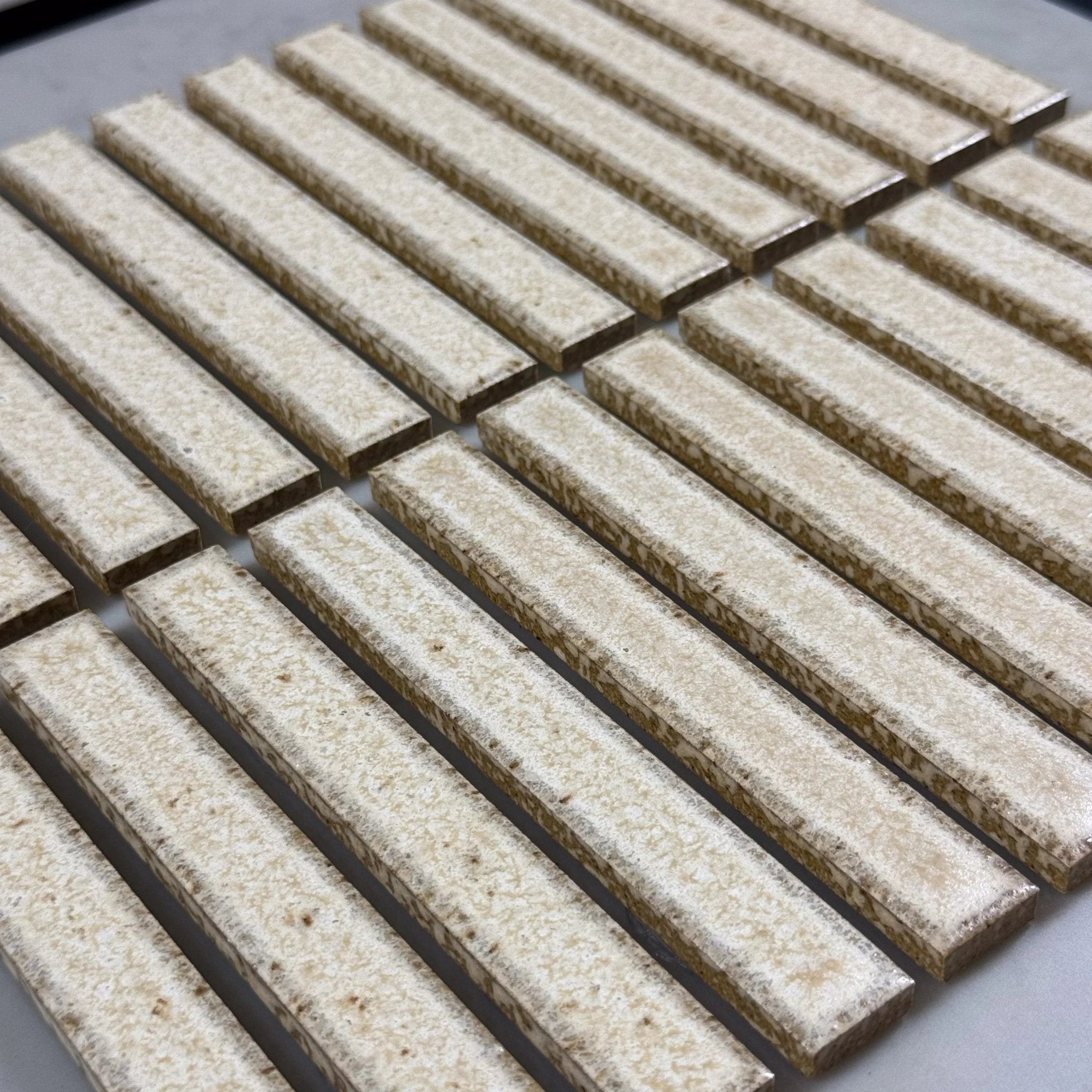 Japanese ceramic wall tiles Kaji Border Sample in Oat from Mittsu Japanese Tiles