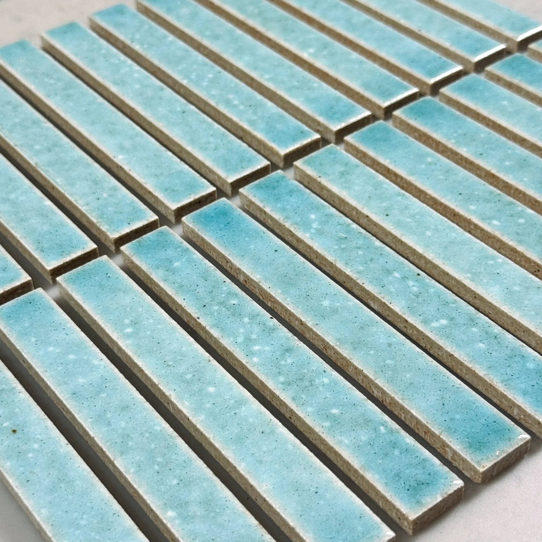 Japanese ceramic wall tiles Kaji Border Sample in Frozen Mint from Mittsu Japanese Tiles