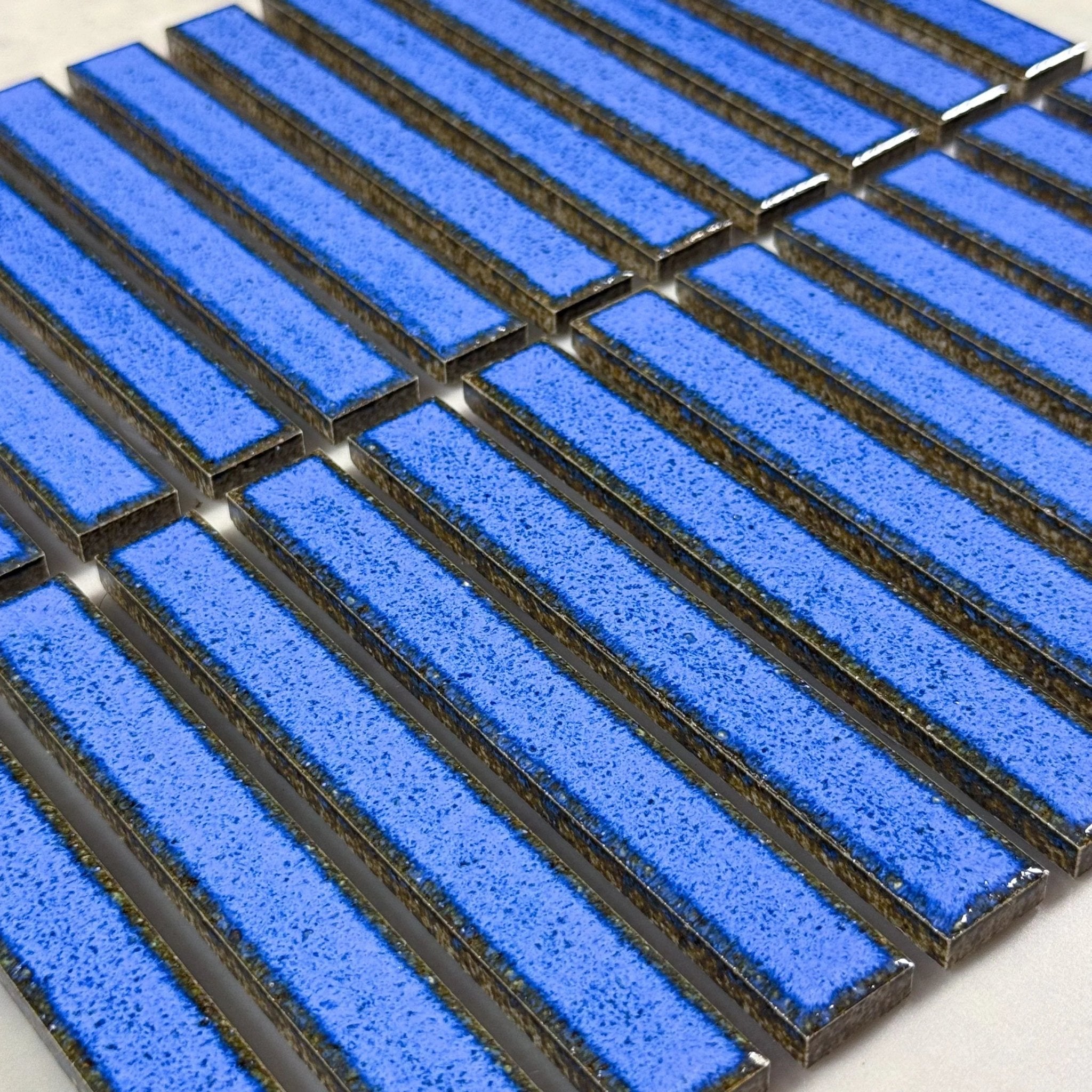 Japanese ceramic wall tiles Kaji Border Sample in Sapphire from Mittsu Japanese Tiles