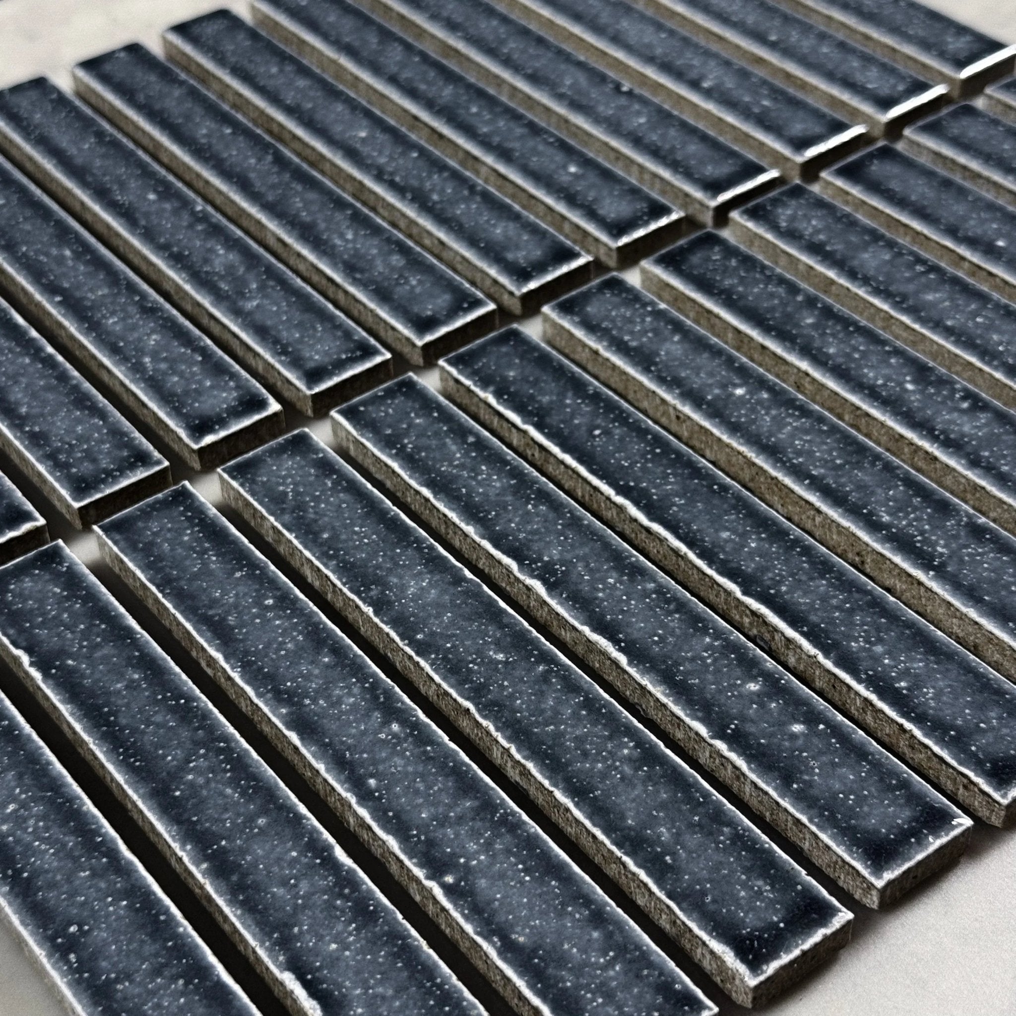 Japanese ceramic wall tiles Kaji Border Sample in Crystal Grey from Mittsu Japanese Tiles