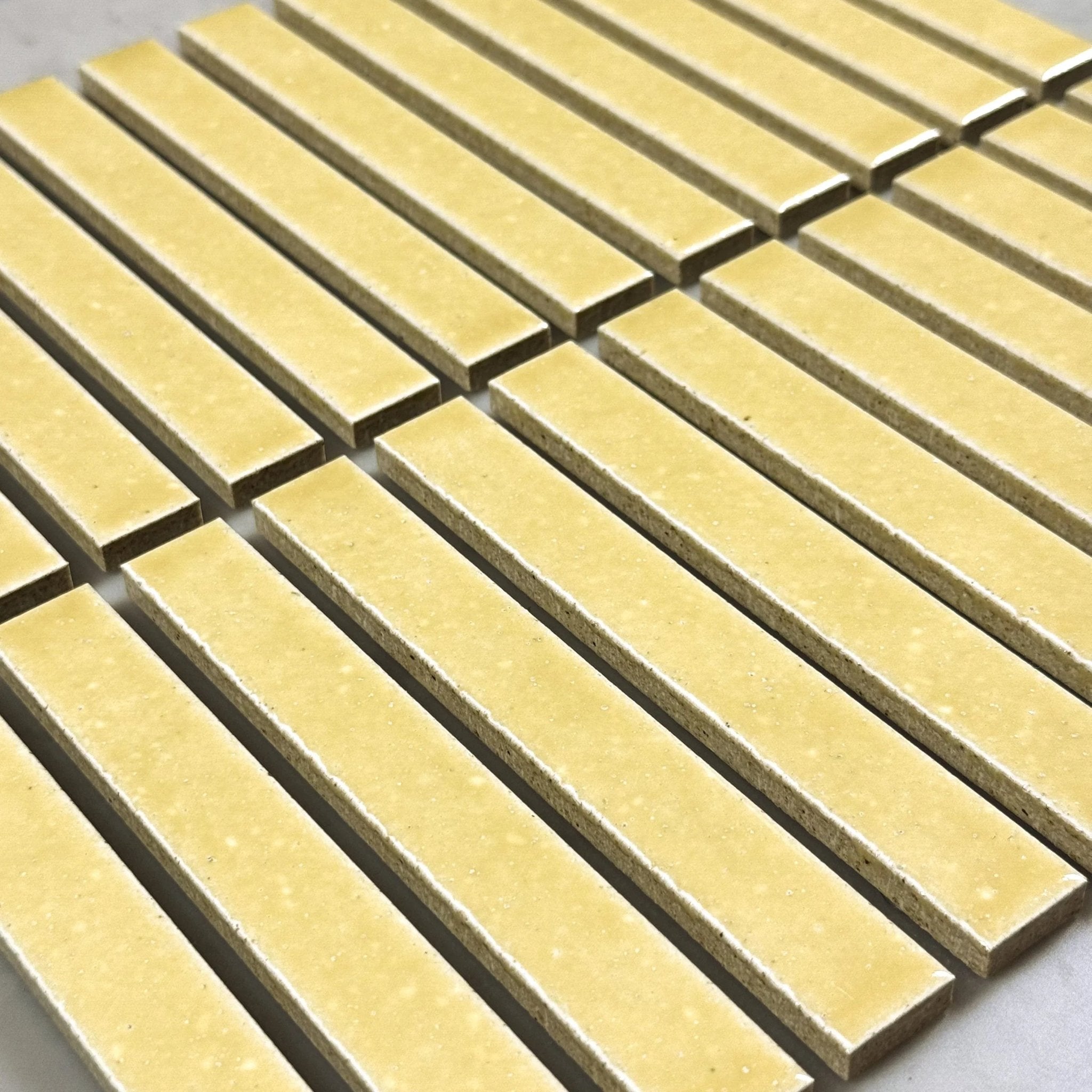 Japanese ceramic wall tiles Kaji Border Sample in Mustard from Mittsu Japanese Tiles