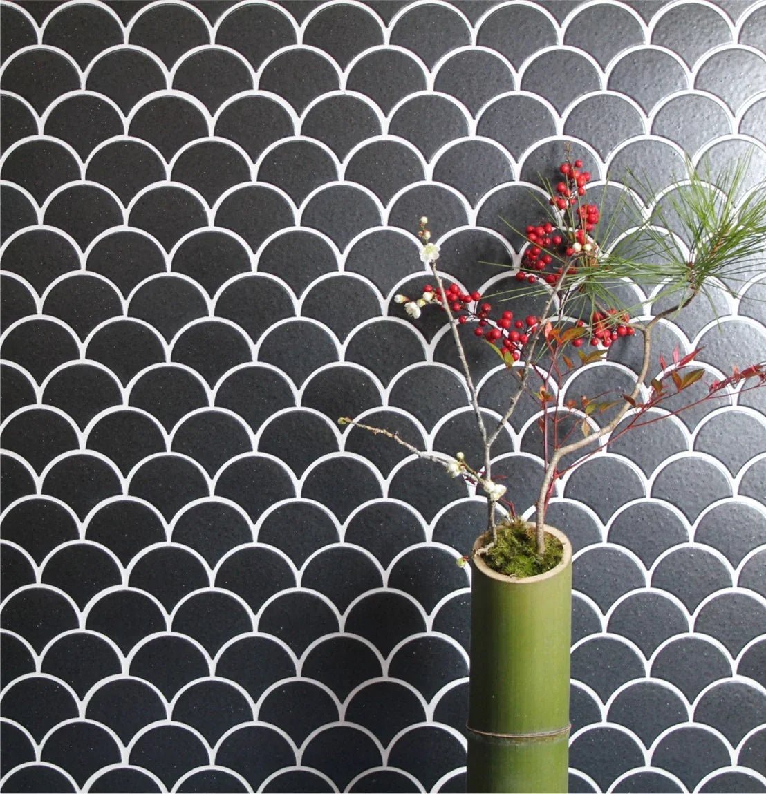 Japanese ceramic wall tiles Kaji Hamon Sample in Vintage Green from Mittsu Japanese Tiles