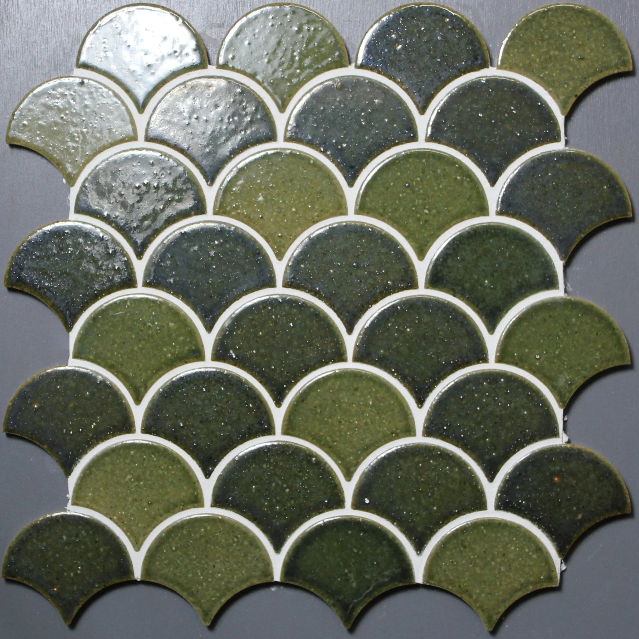 Japanese ceramic wall tiles Kaji Hamon Sample in Vintage Green from Mittsu Japanese Tiles