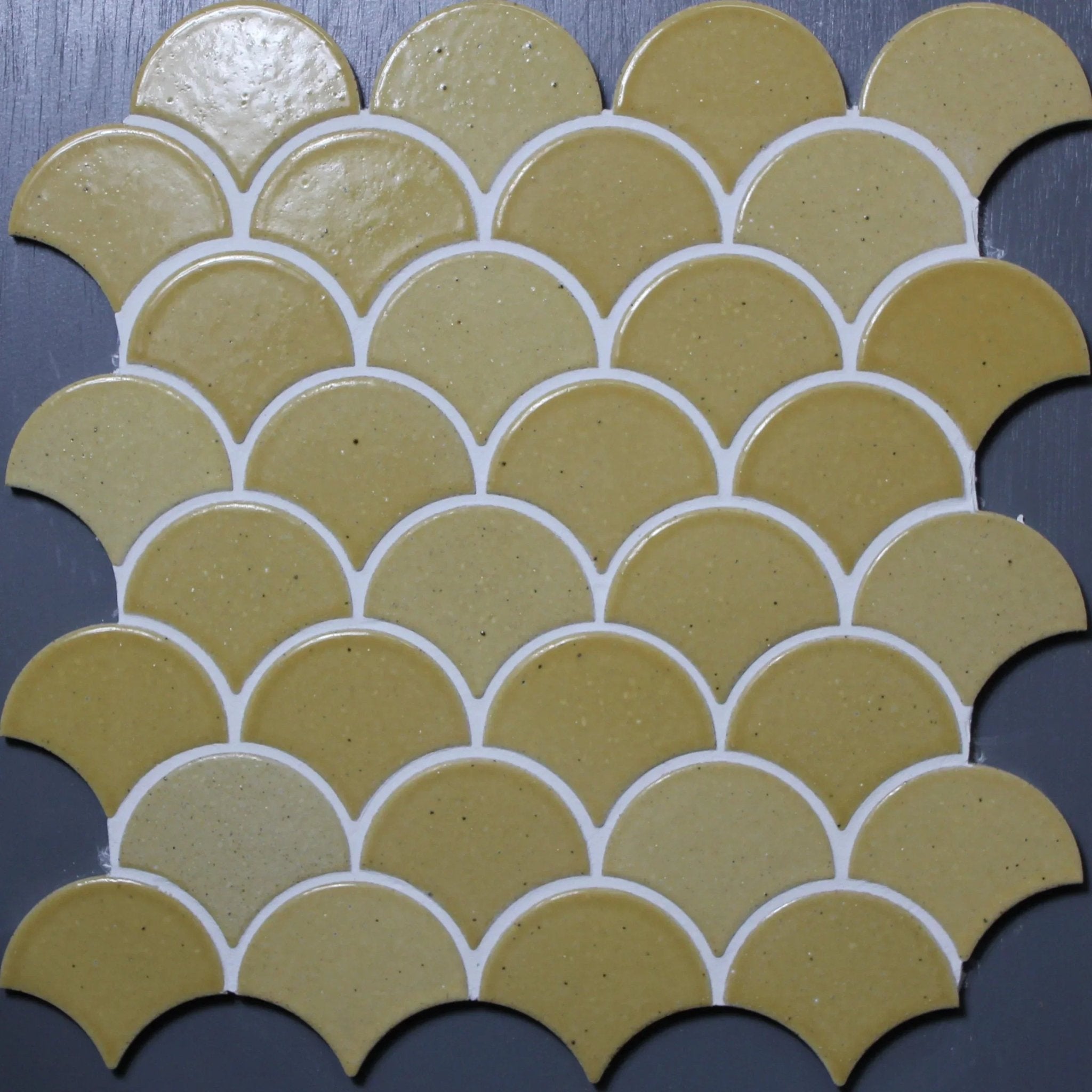 Japanese ceramic wall tiles Kaji Hamon Sample in Mustard from Mittsu Japanese Tiles