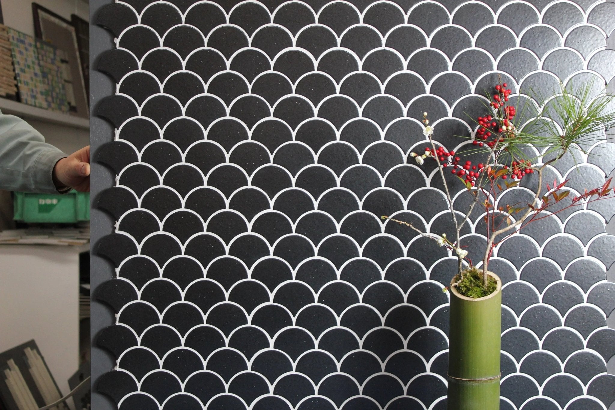 Japanese ceramic wall tiles Kaji Hamon Sample in White from Mittsu Japanese Tiles