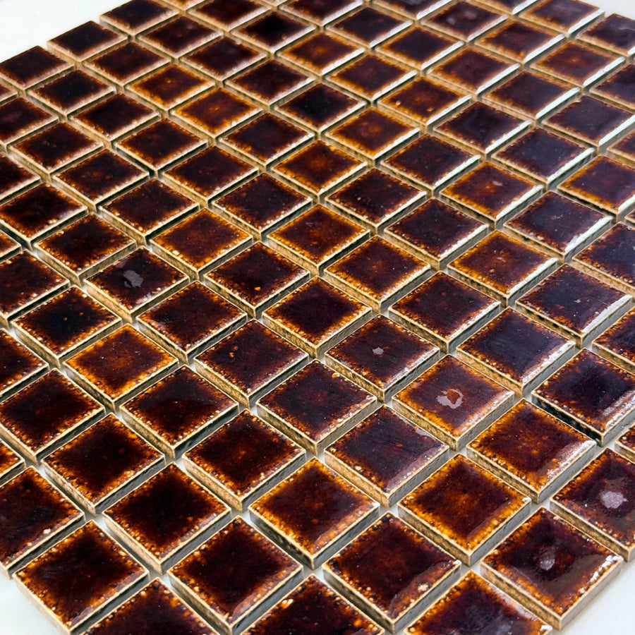 Japanese porcelain wall tiles Kaji Ko in Burnt Russet from the Kaji family by Mittsu Japanese Tiles
