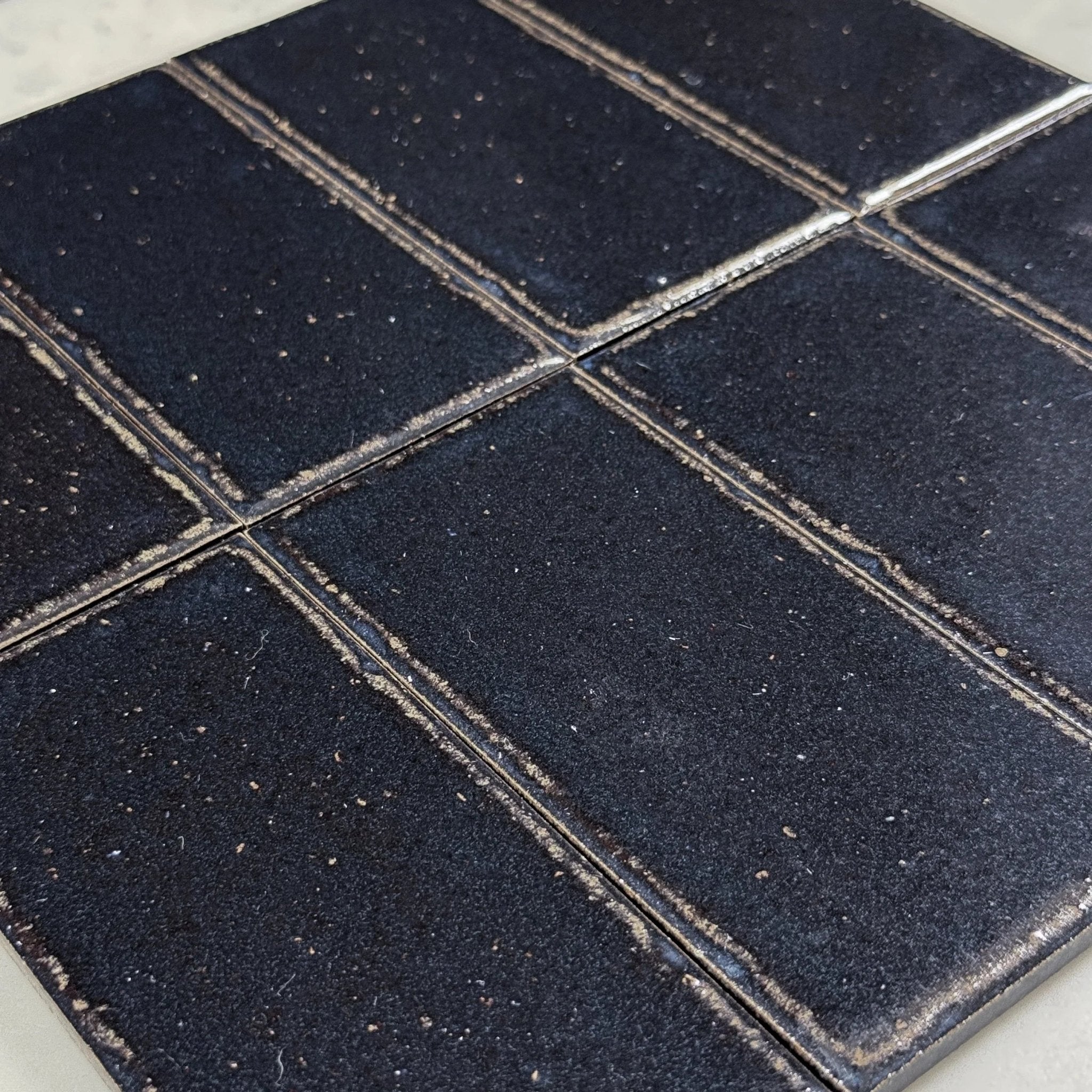 Japanese ceramic wall tiles Kaji Kukei in Liquorice from Mittsu Japanese Tiles