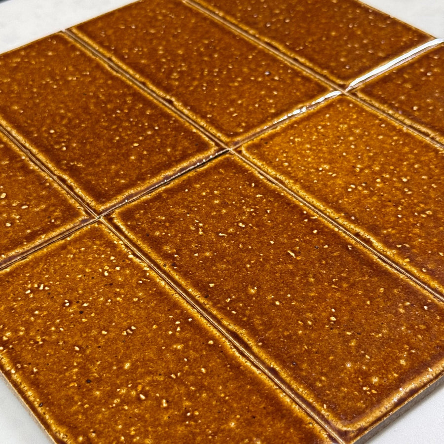 Japanese porcelain wall tiles Kaji Kukei in Cinnamon from the Kaji family by Mittsu Japanese Tiles