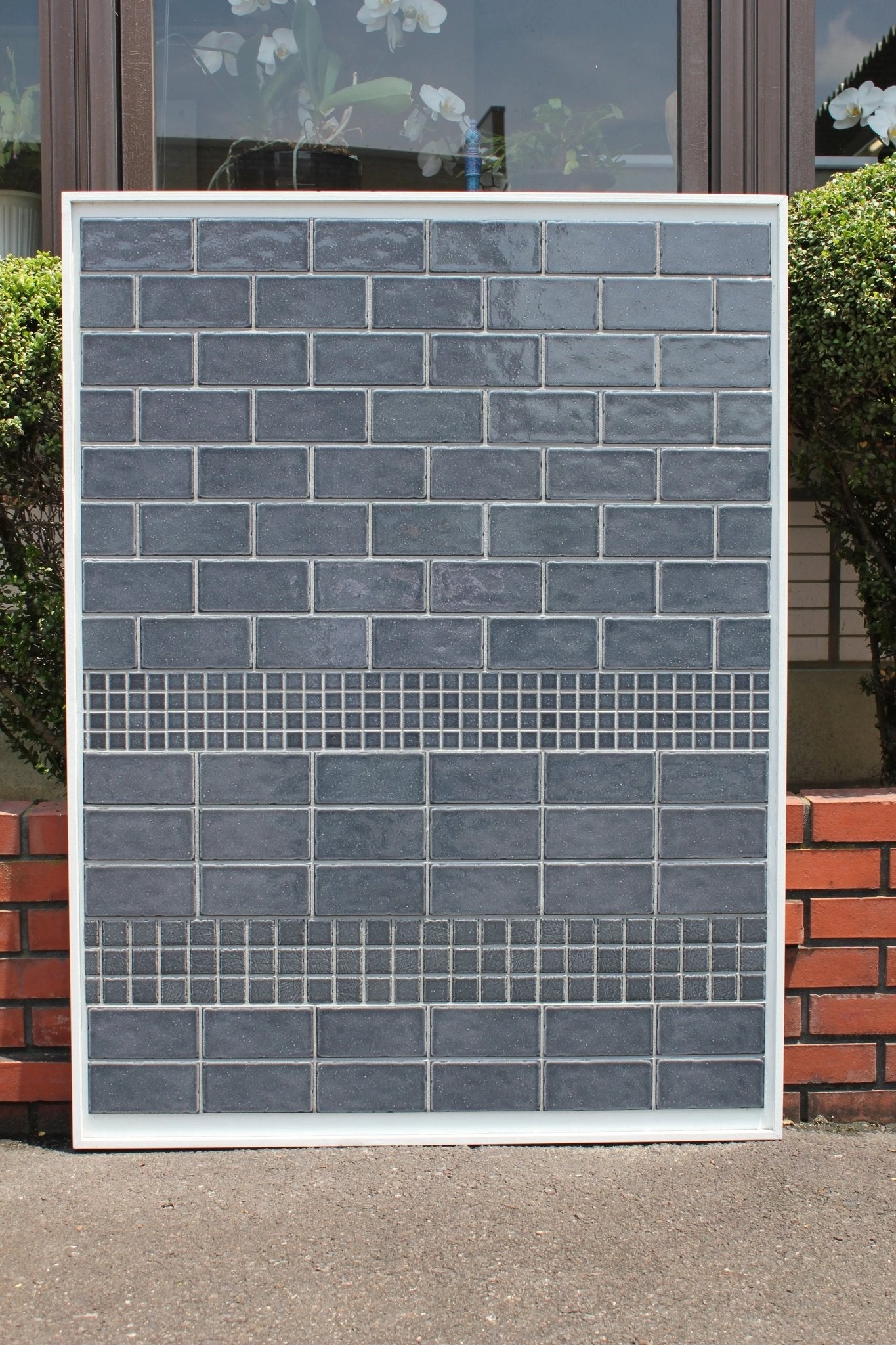 Japanese ceramic wall tiles Kaji Kukei Sample in Crystal Grey from Mittsu Japanese Tiles