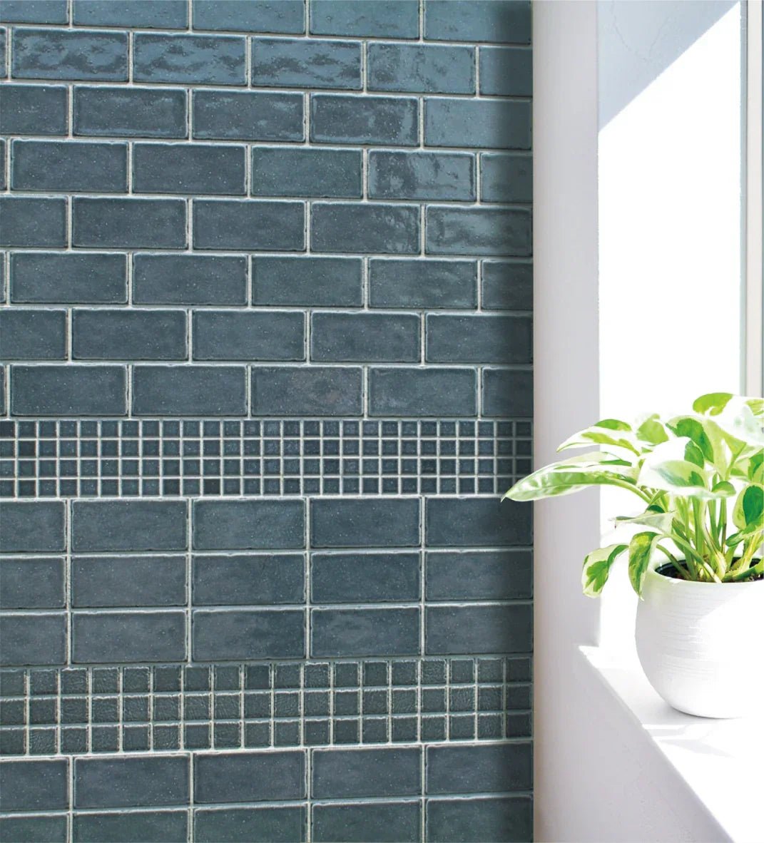 Japanese ceramic wall tiles Kaji Kukei Sample in Crystal Grey from Mittsu Japanese Tiles