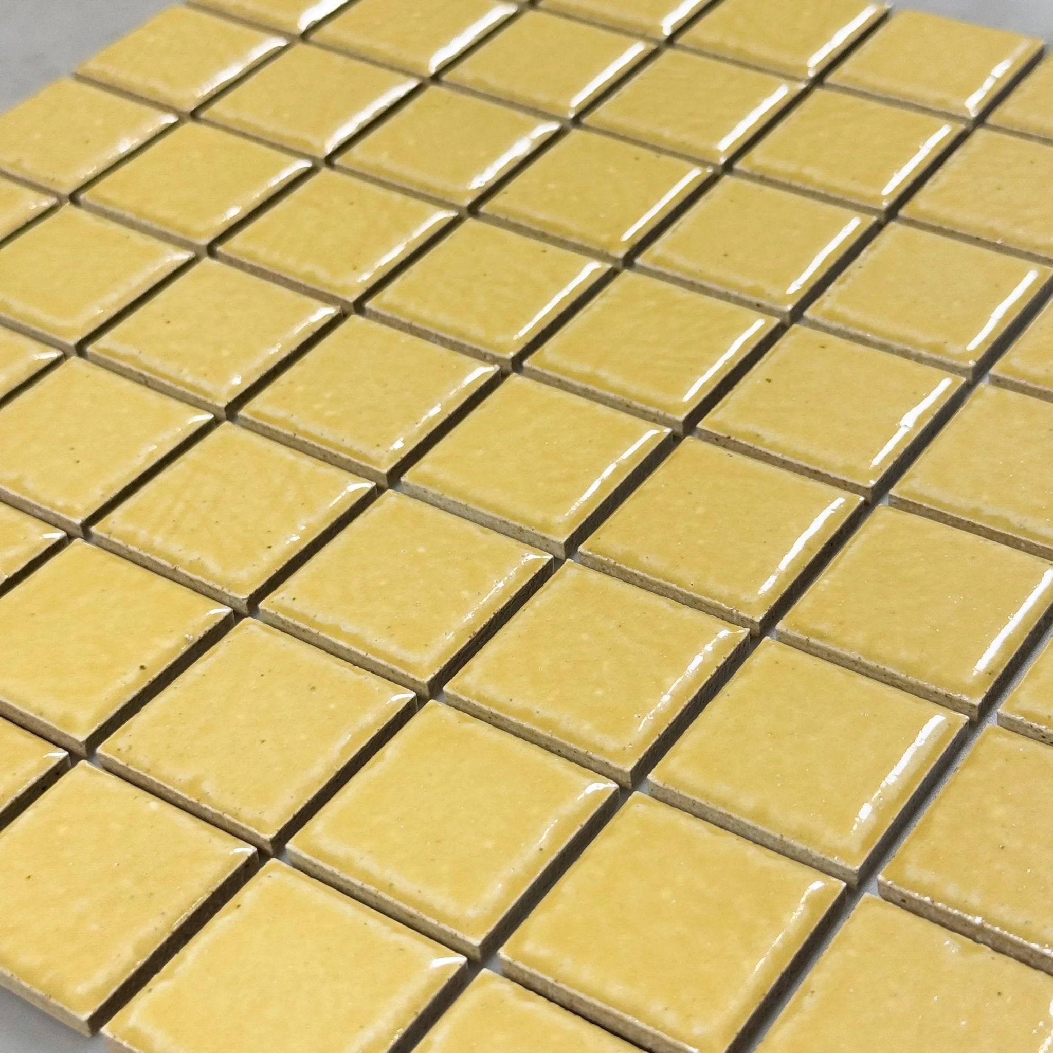 Japanese ceramic wall tiles Kaji Naka in Mustard from Mittsu Japanese Tiles