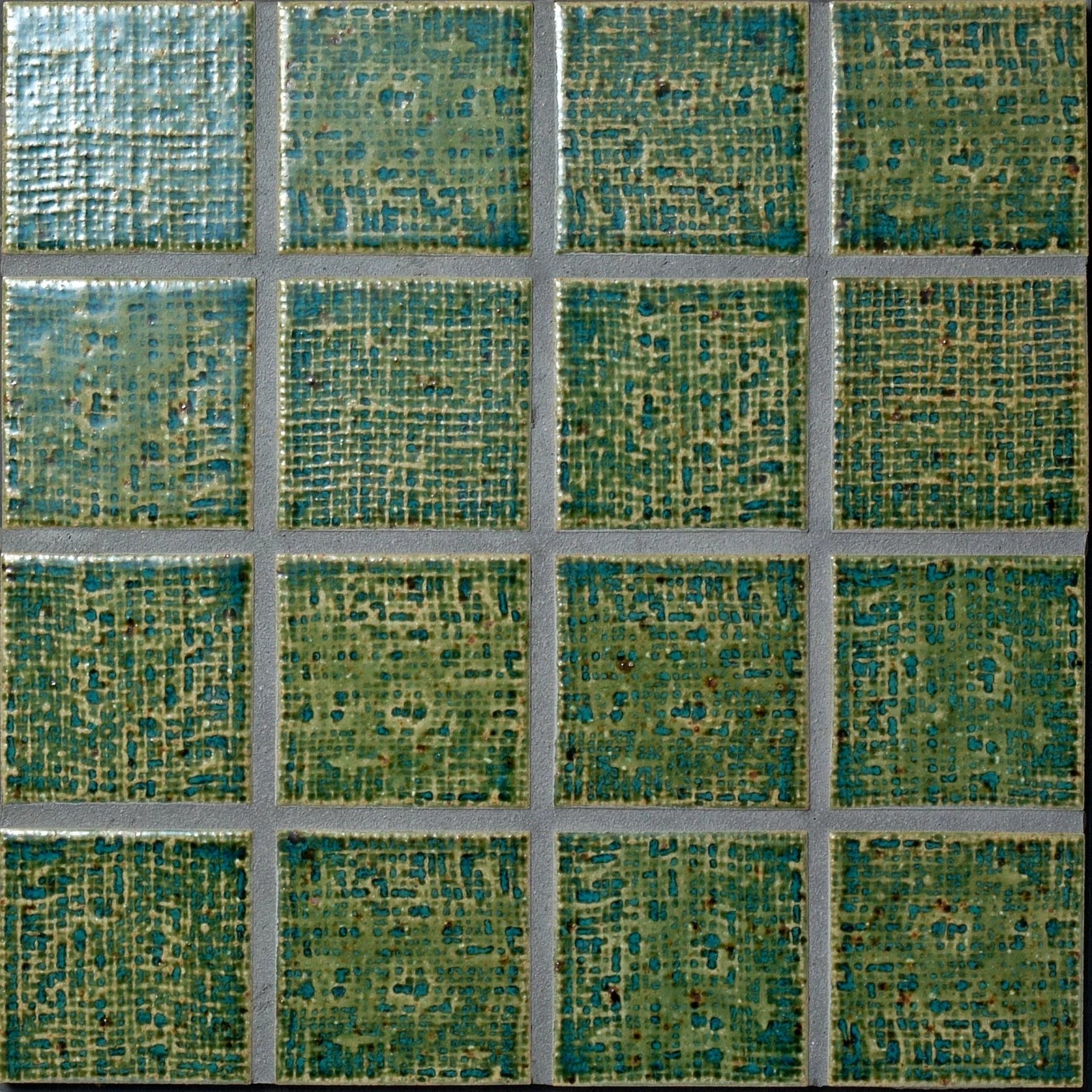 Japanese ceramic wall tiles Kaji Oki Sample in Rifle Green  from Mittsu Japanese Tiles