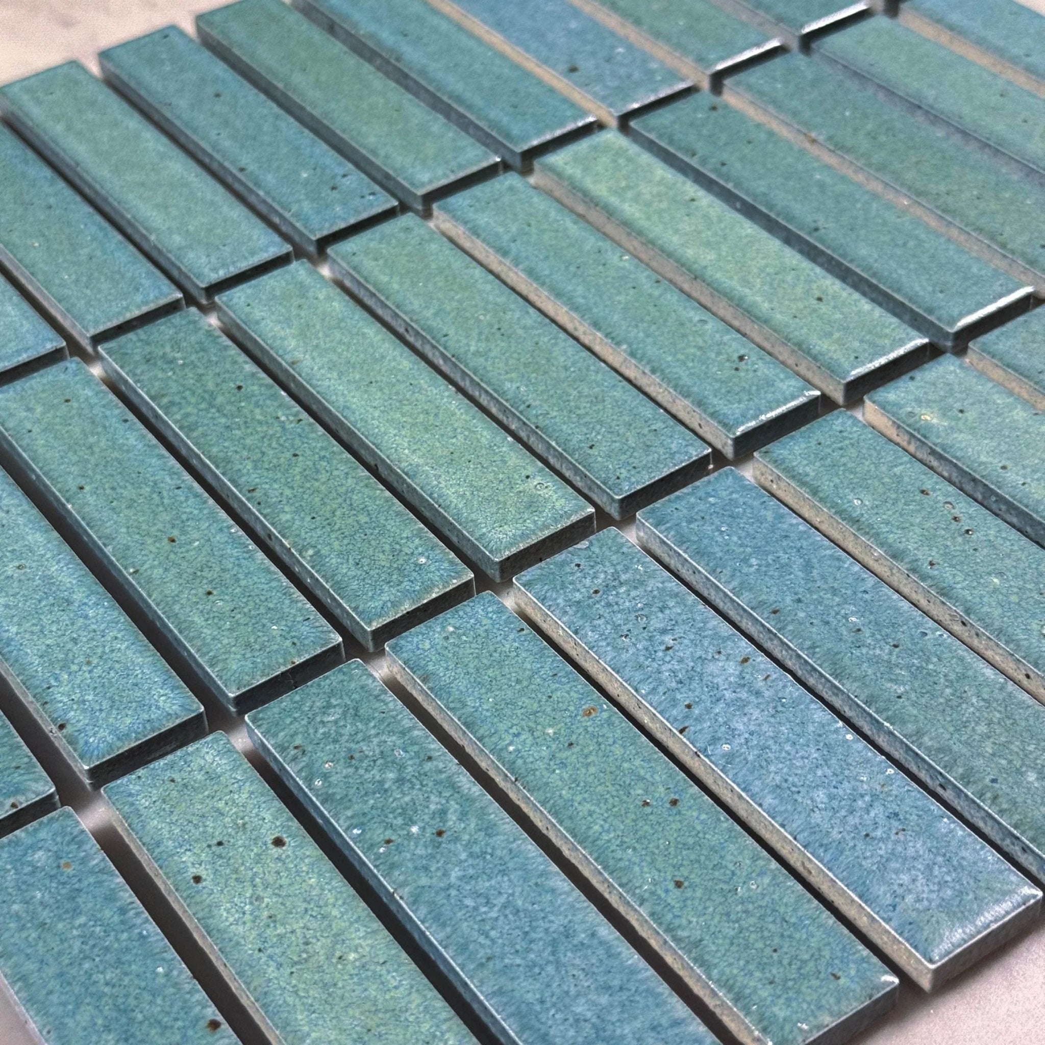 Japanese ceramic wall tiles Kogarana in Nebelung Blue from Mittsu Japanese Tiles