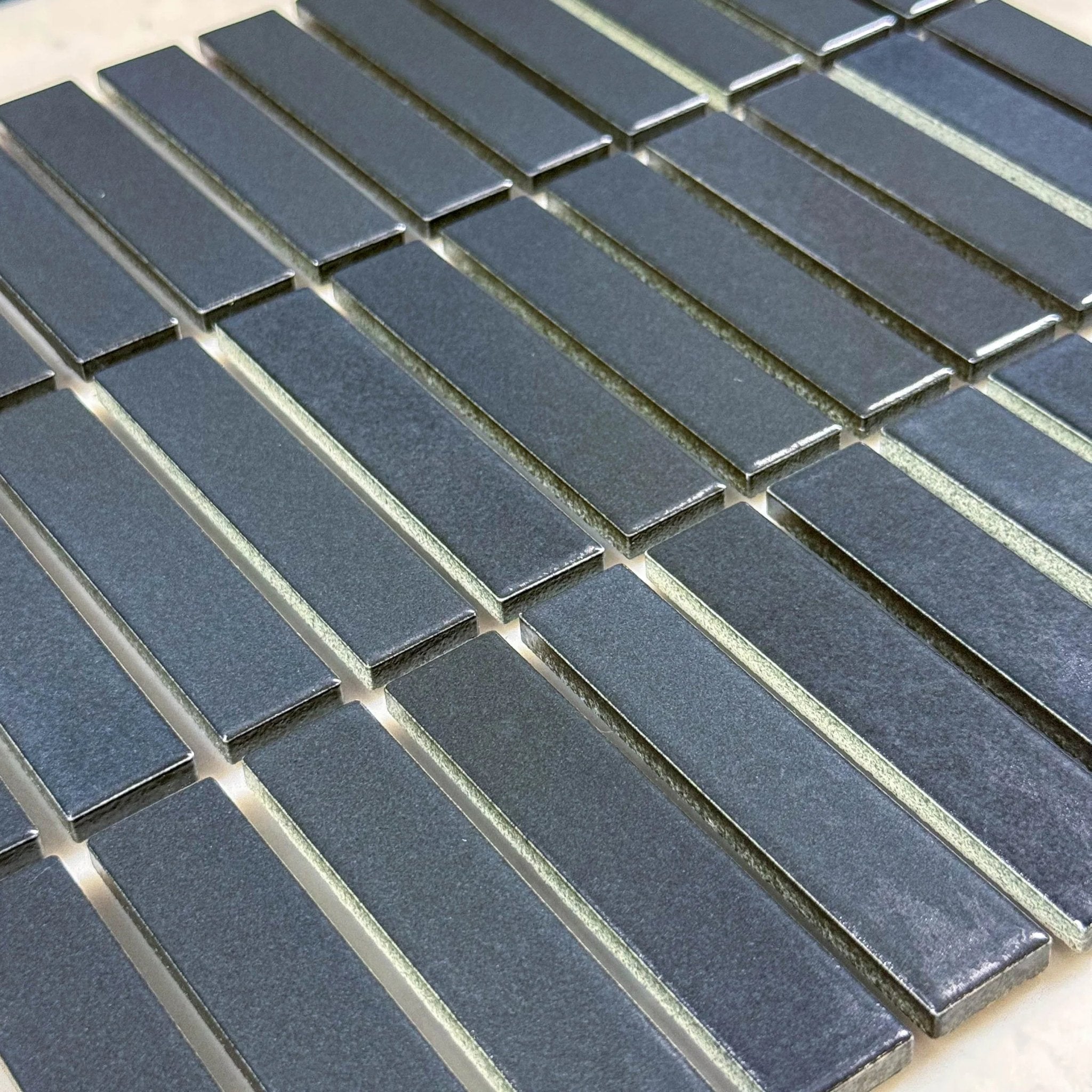 Japanese ceramic wall tiles Kogarana Sample in Matt Black from Mittsu Japanese Tiles