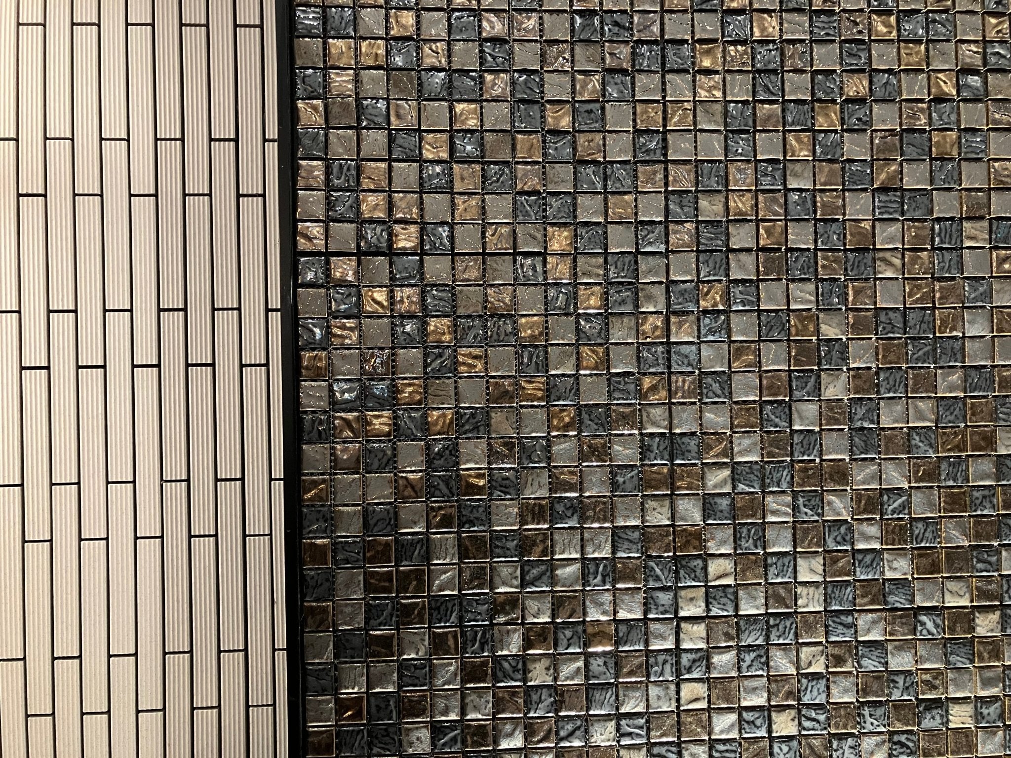 Japanese ceramic wall tiles Kurai Kin Sample in Mosaic from Mittsu Japanese Tiles