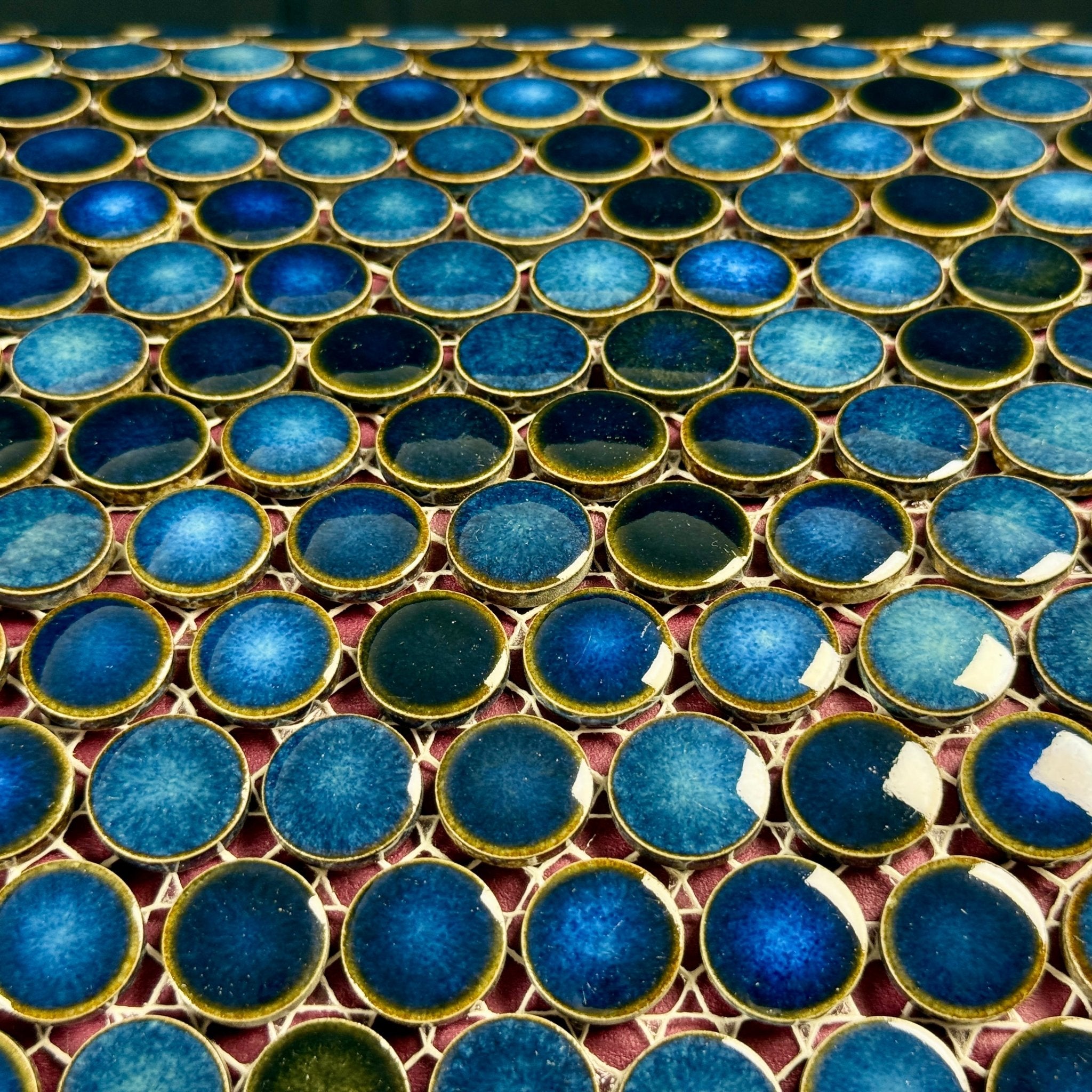 Japanese ceramic wall tiles Maru 19mm in Royal Blue from Mittsu Japanese Tiles