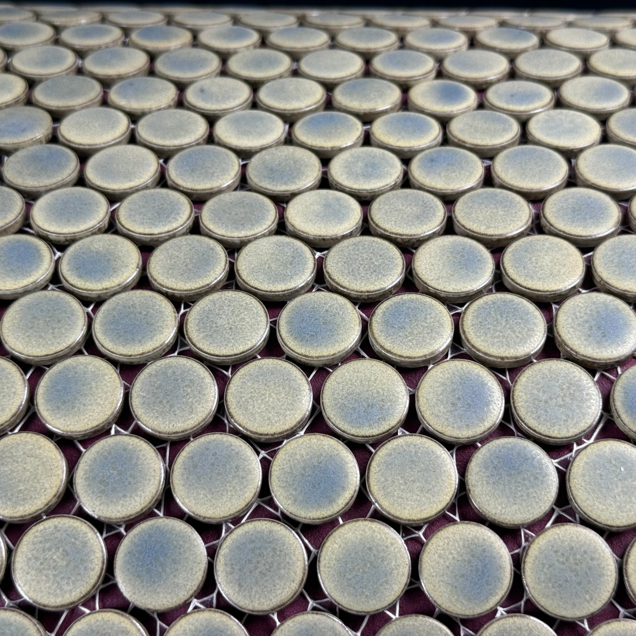 Japanese ceramic wall tiles Maru 19mm in Patina from Mittsu Japanese Tiles