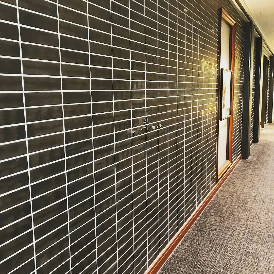 Japanese ceramic wall tiles Metal Brick in Ibushi Black from Mittsu Japanese Tiles