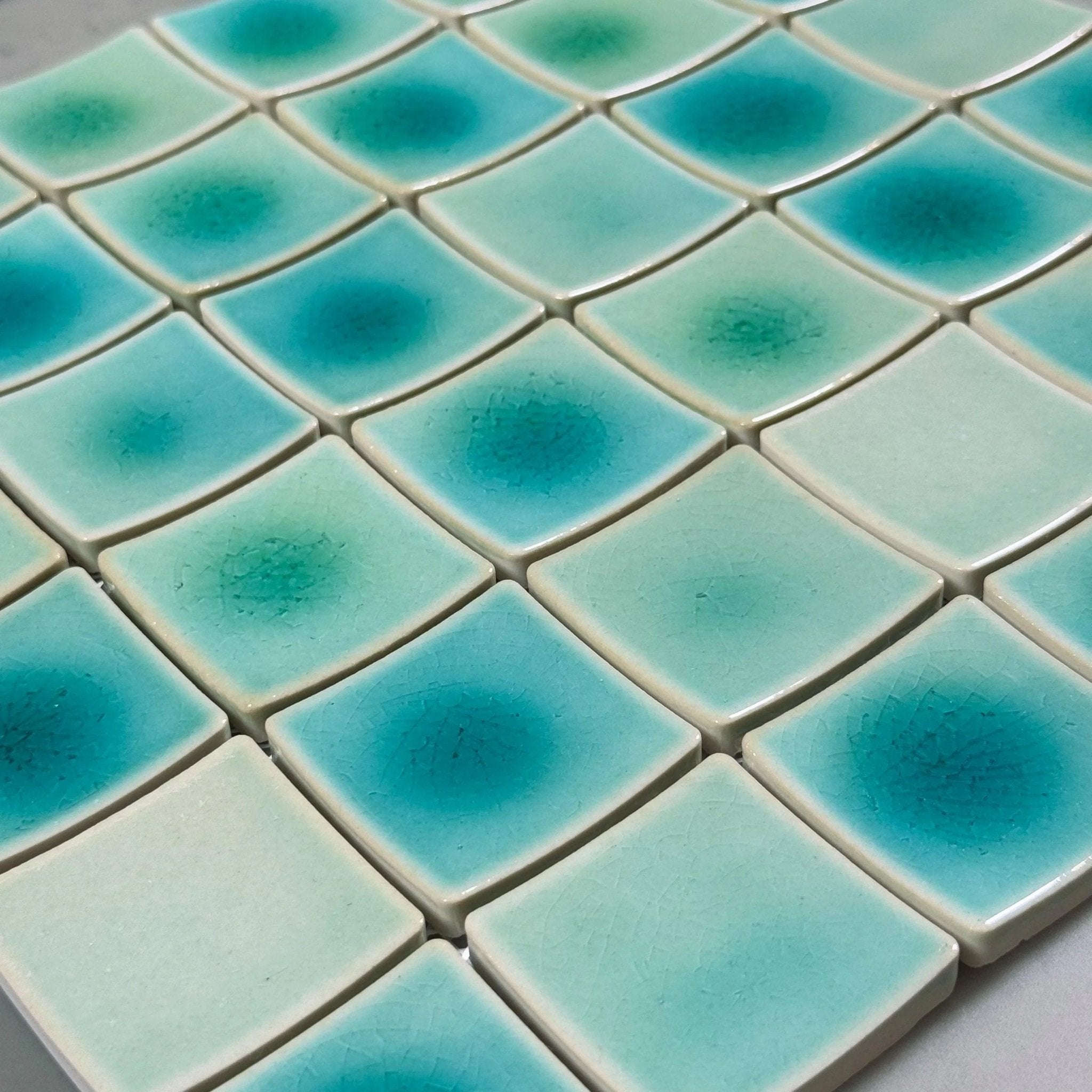 Japanese ceramic wall tiles Vaisell Sample in Green Crackle from Mittsu Japanese Tiles