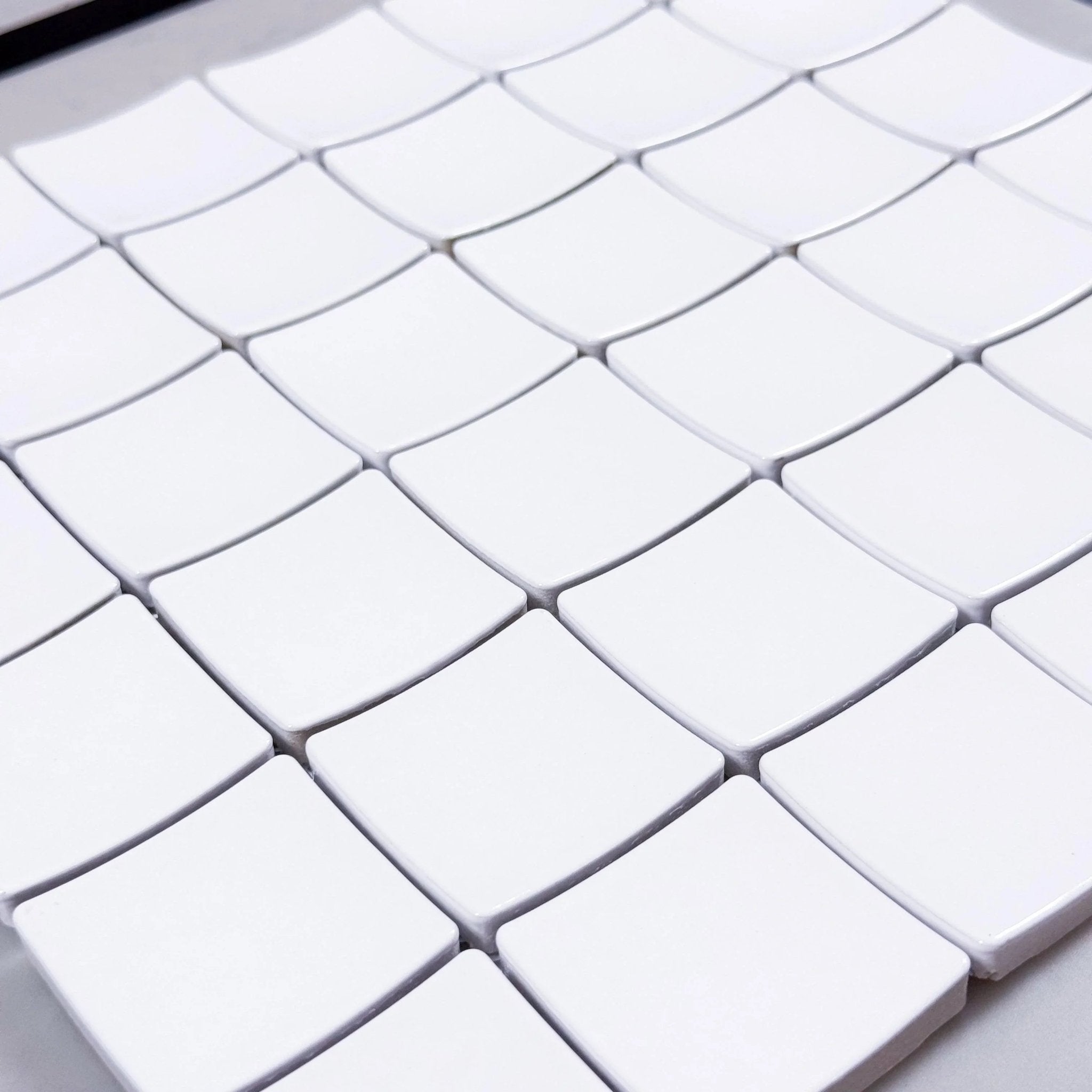 Japanese ceramic wall tiles Vaisell Sample in Gloss White from Mittsu Japanese Tiles