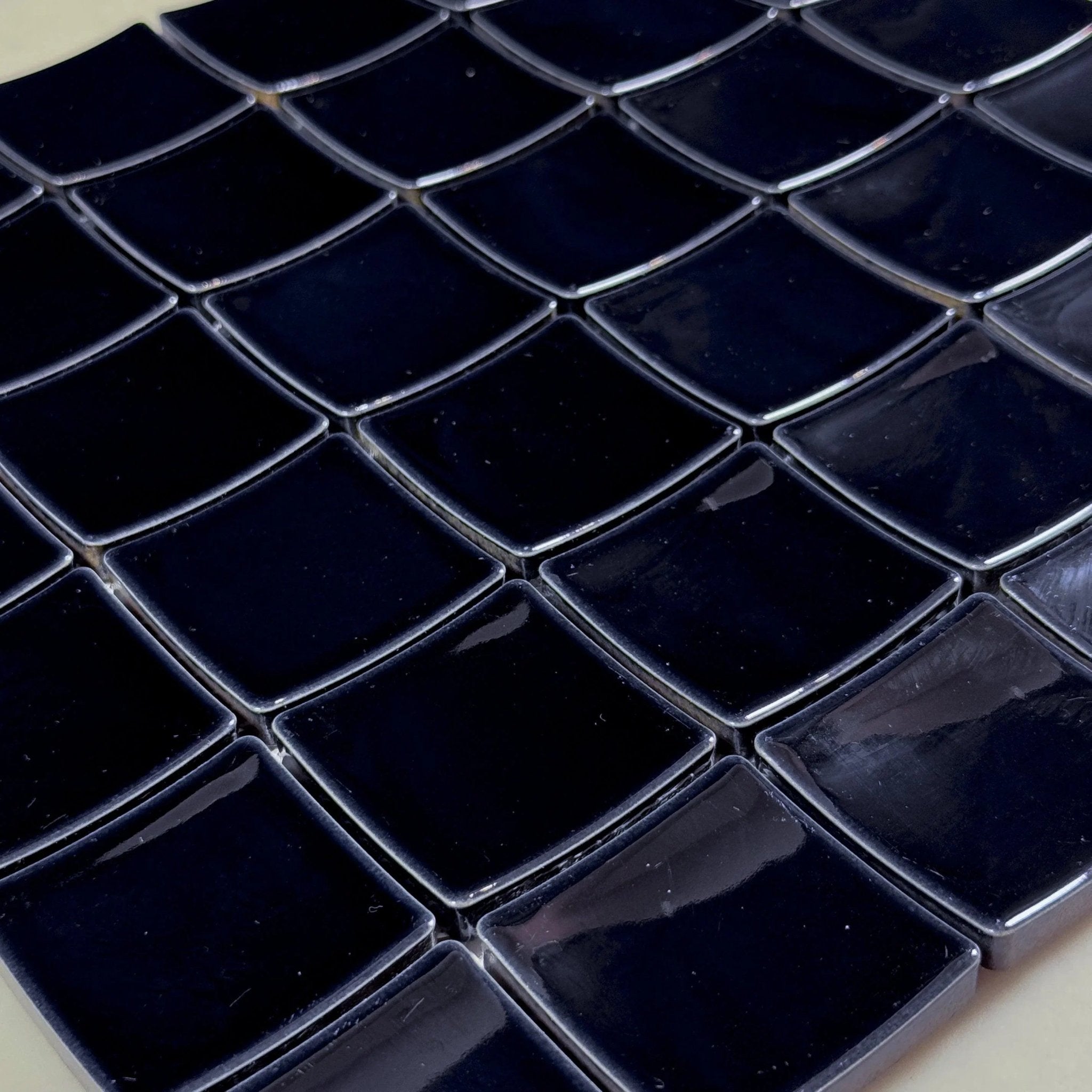 Japanese ceramic wall tiles Vaisell Sample in Gloss Black from Mittsu Japanese Tiles