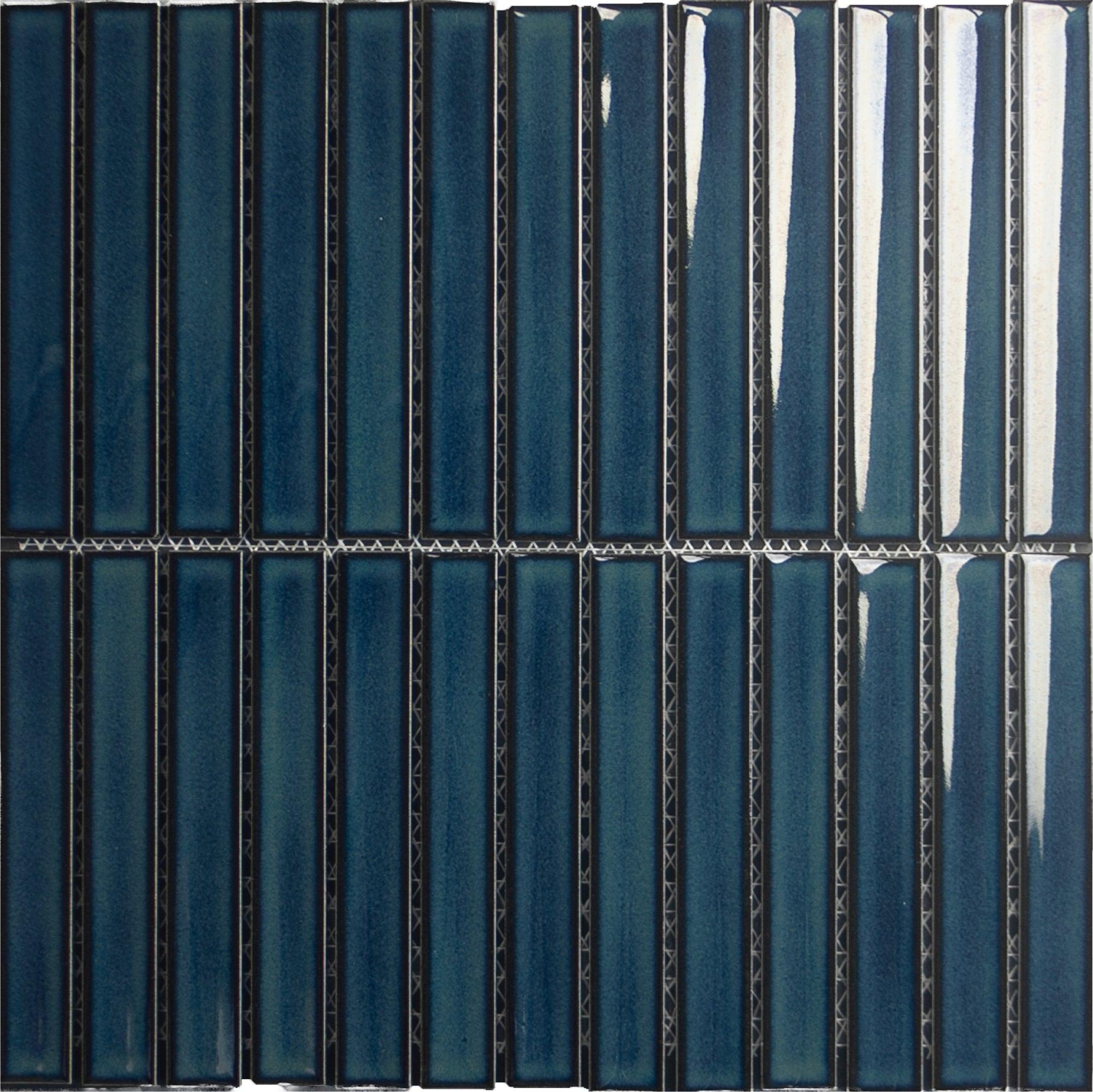 Japanese ceramic wall tiles Yuki Border Sample in Blue from Mittsu Japanese Tiles