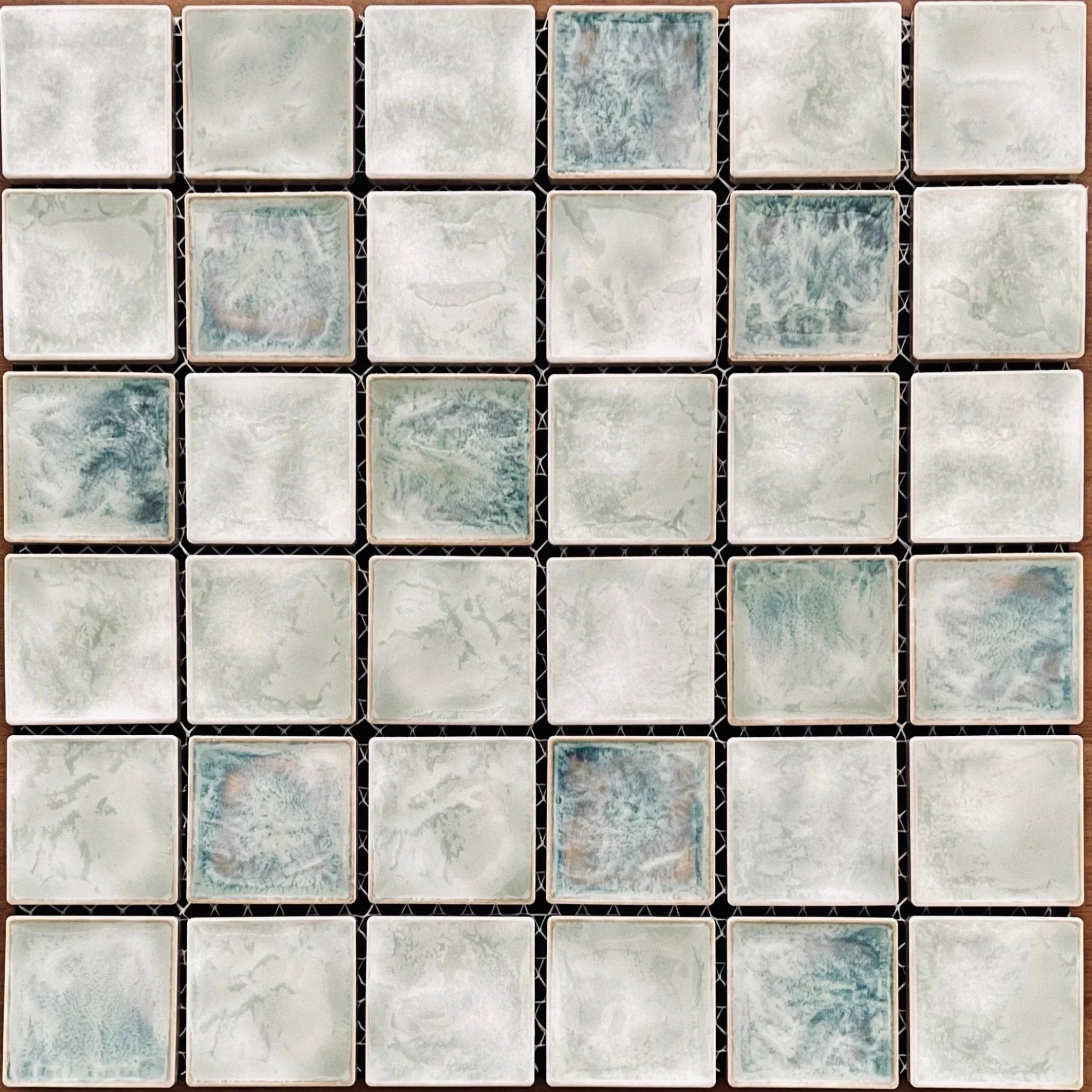 Japanese ceramic wall tiles Focasion Sample in Green Mix from Mittsu Japanese Tiles