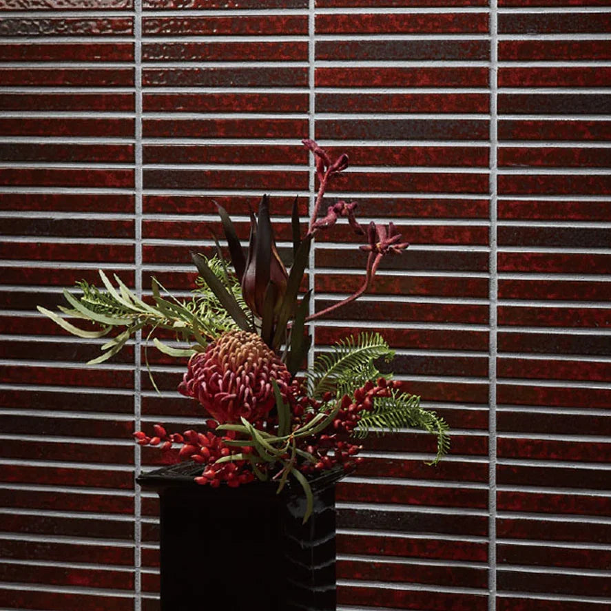 Japanese ceramic wall tiles Kuroaya Sample in Red from Mittsu Japanese Tiles