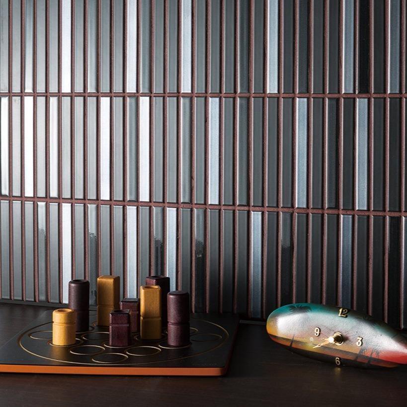 Japanese ceramic wall tiles Lungo in Black Mix from Mittsu Japanese Tiles