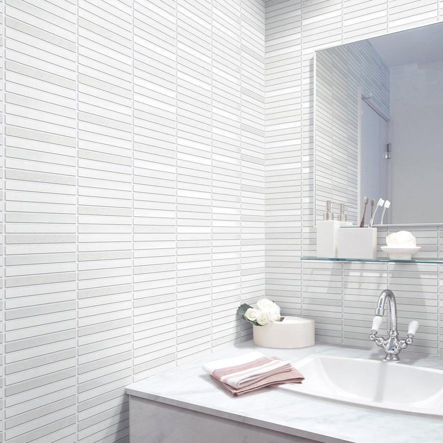 Japanese ceramic wall tiles Lungo Sample in White Mix from Mittsu Japanese Tiles