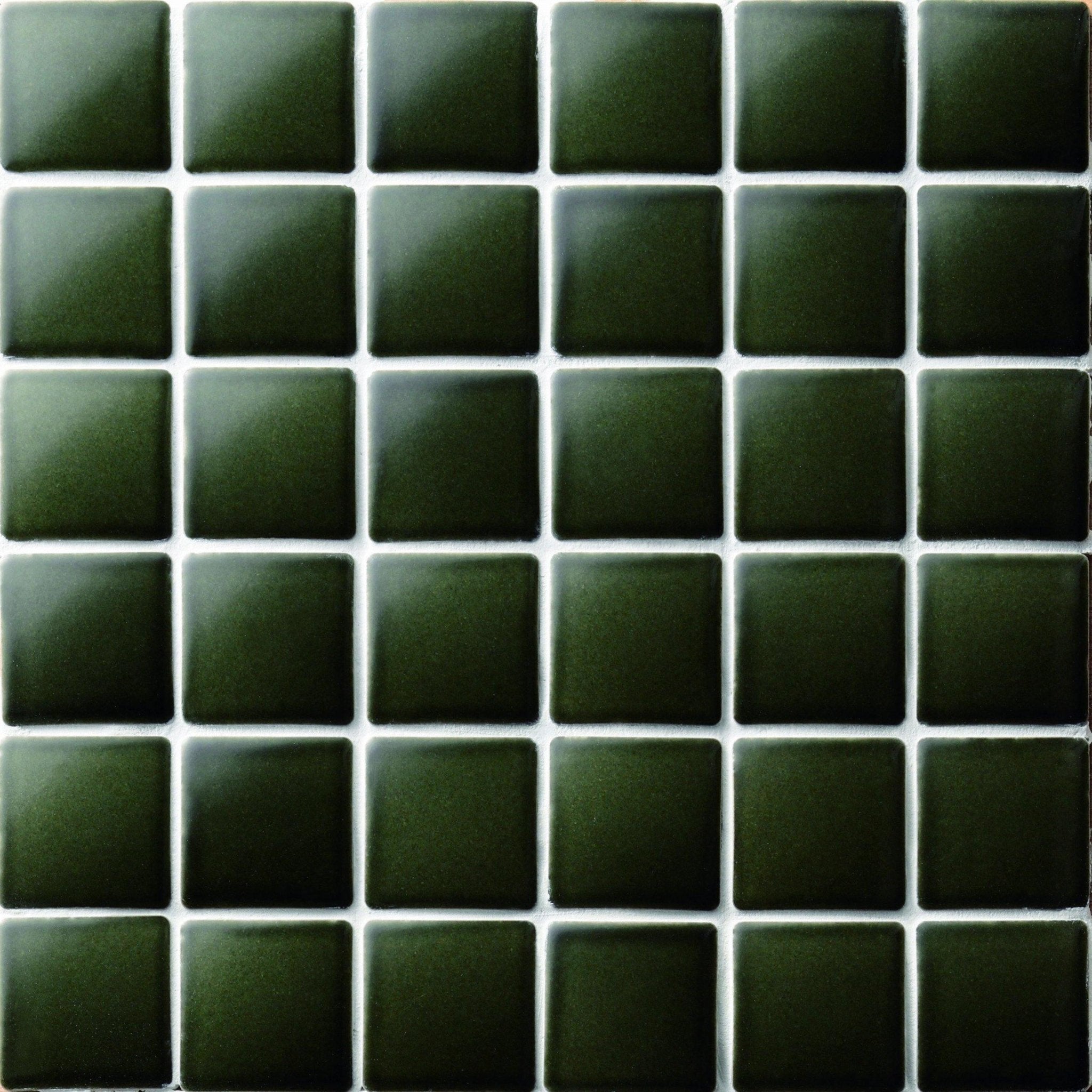 Japanese ceramic wall tiles Madoka R Sample in Moss Green from Mittsu Japanese Tiles